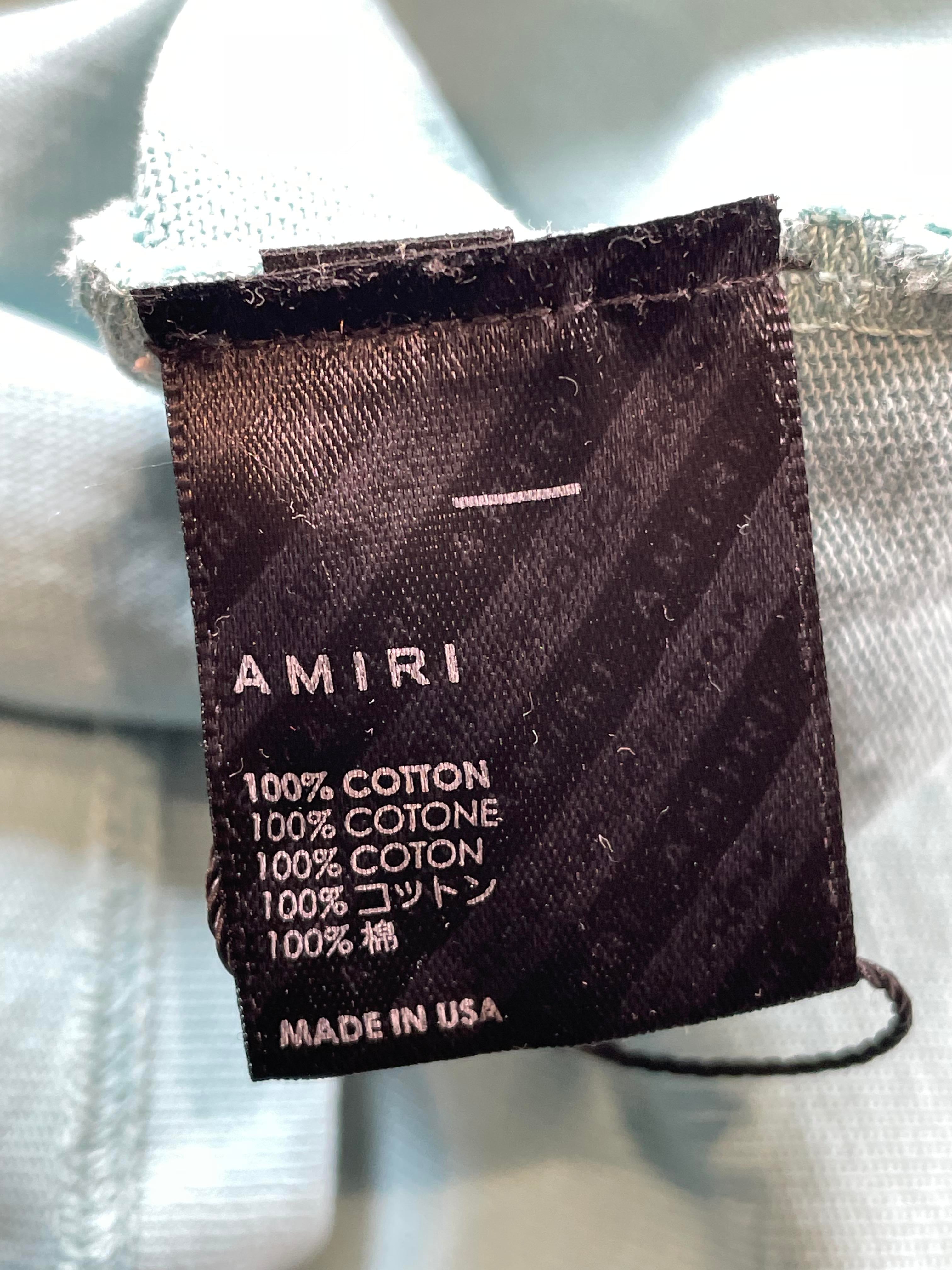 Amiri Flocked Logo Teal & Cream Tee