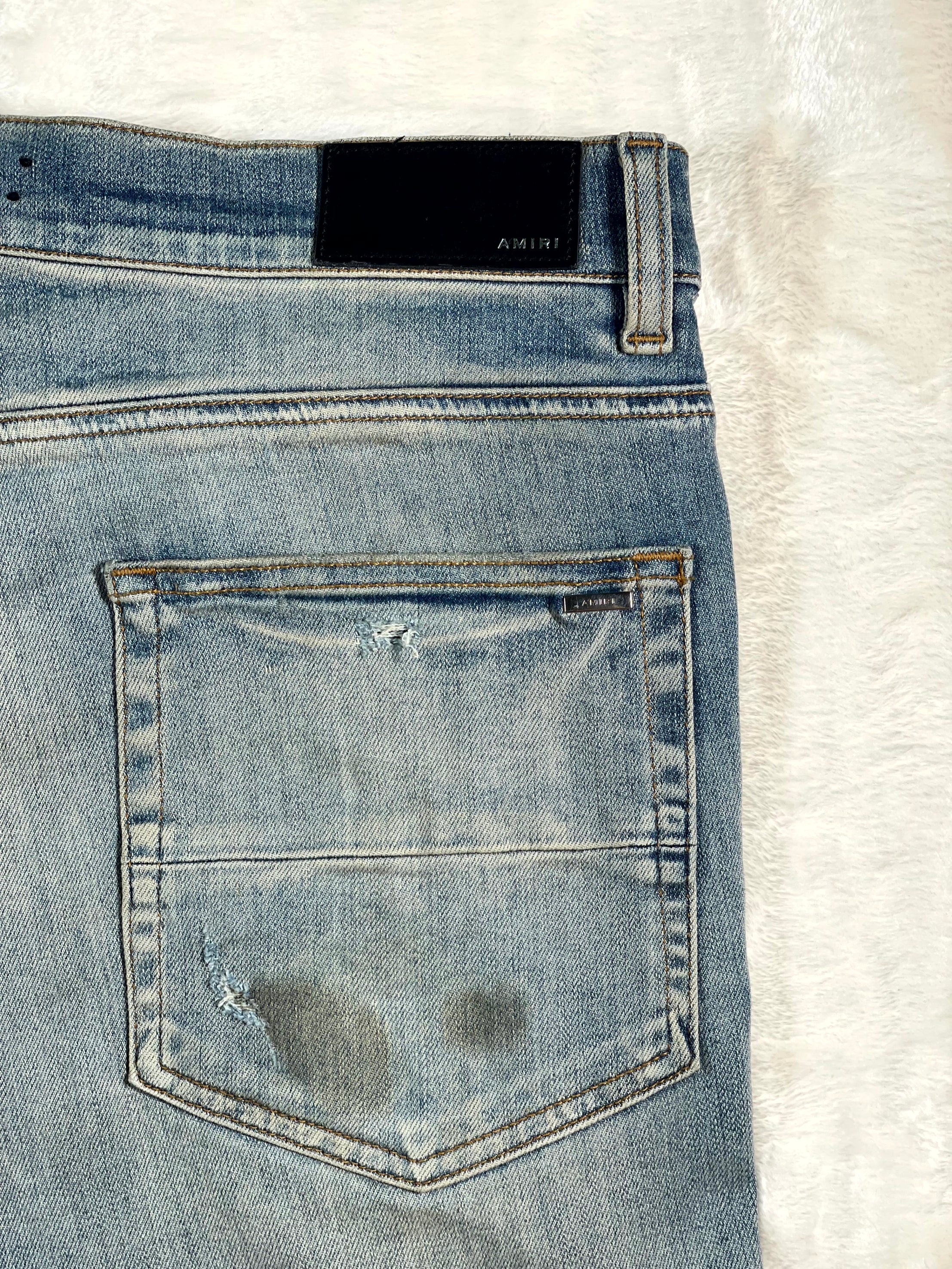 Amiri Desert Camo Patchwork Light Wash Jeans