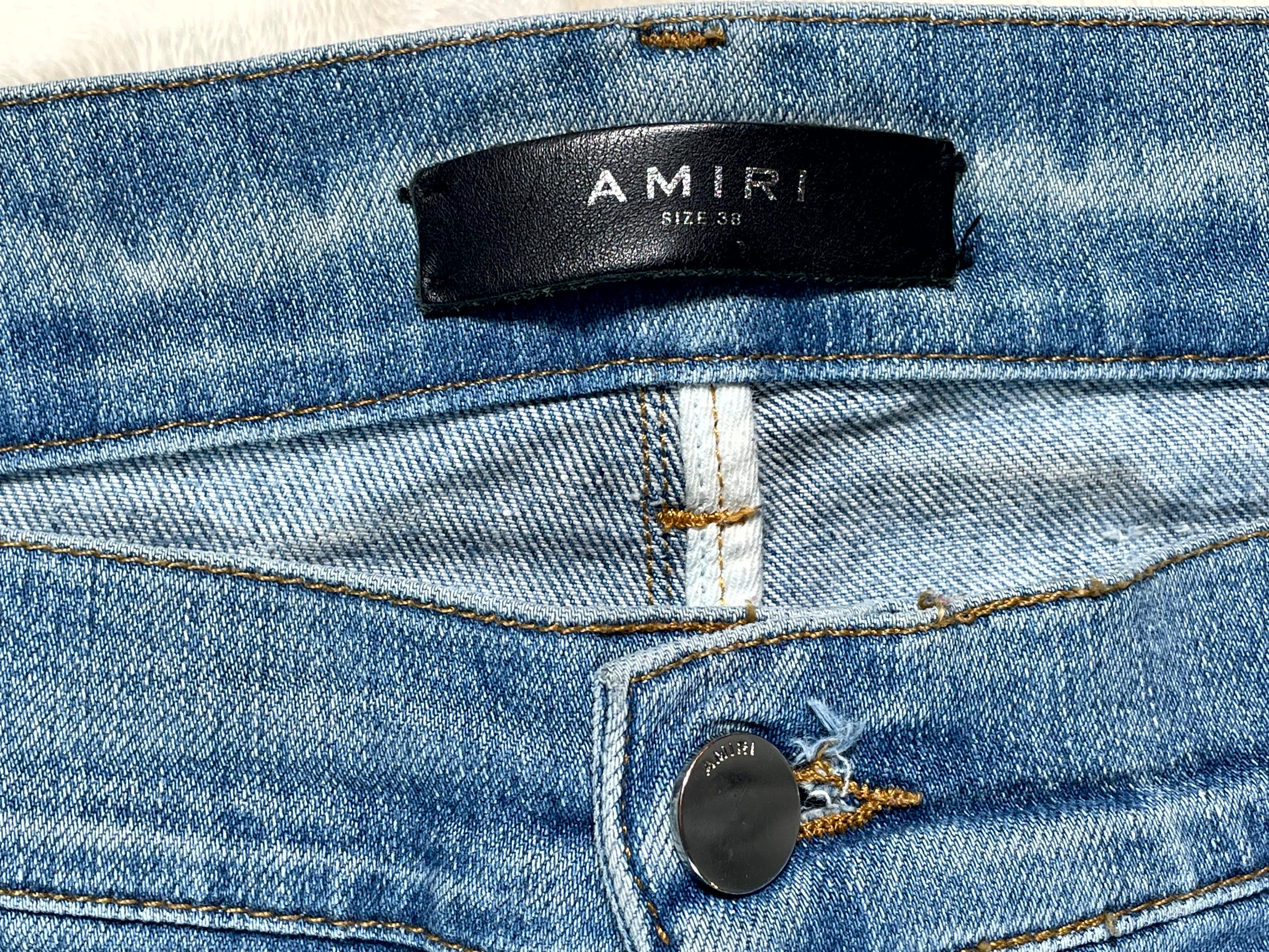Amiri Mx1 Black Patch Light Wash Jeans