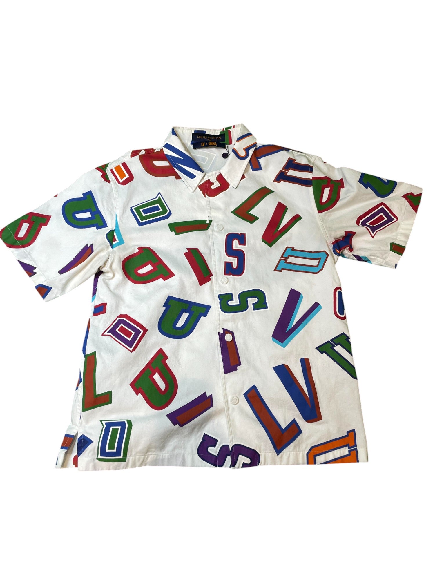 LV NBA Multi Color Button Up White Shirt