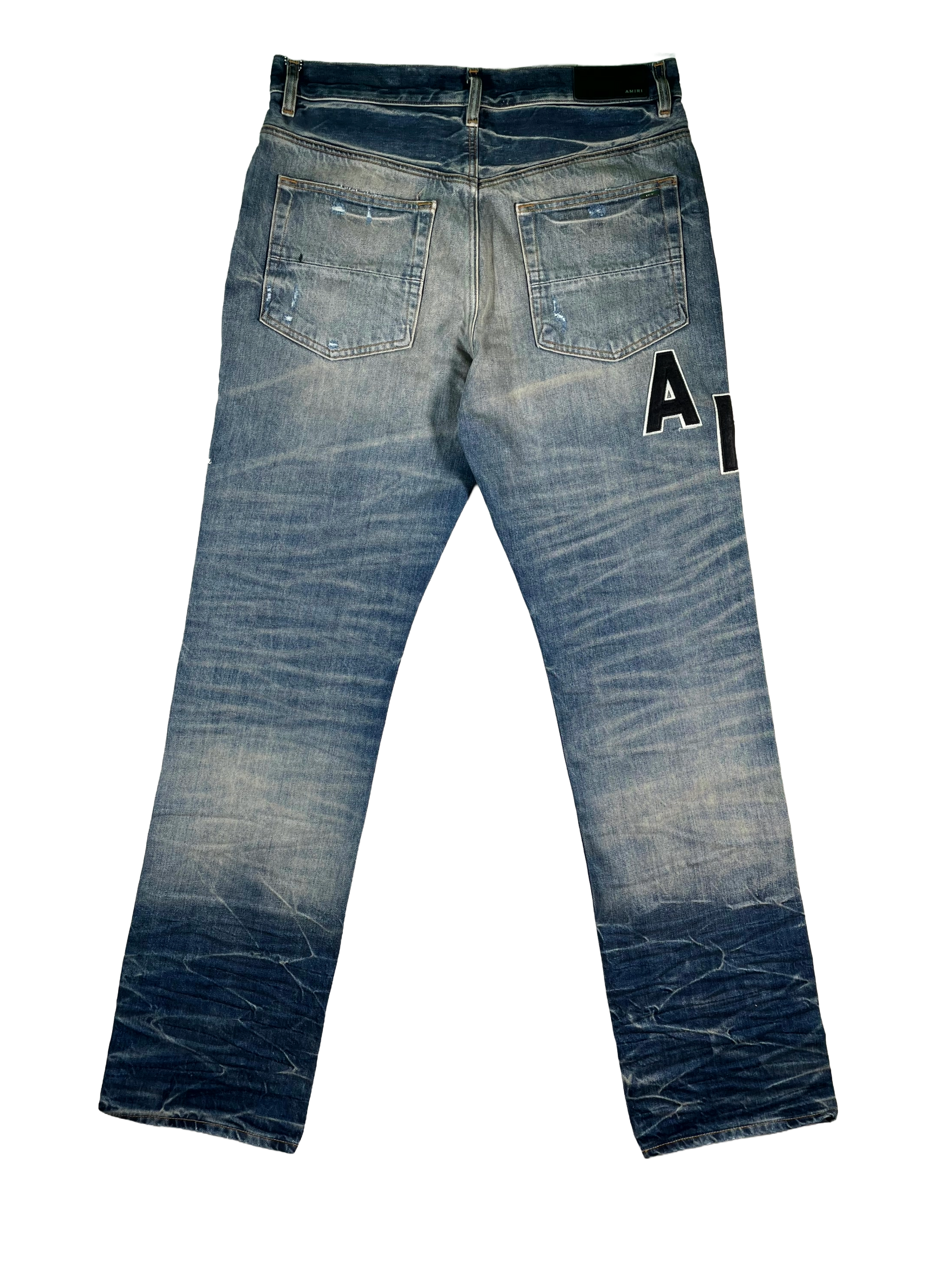 Amiri Vintage Indigo Hockey Logo Straight Leg Light Wash & Grey Jeans