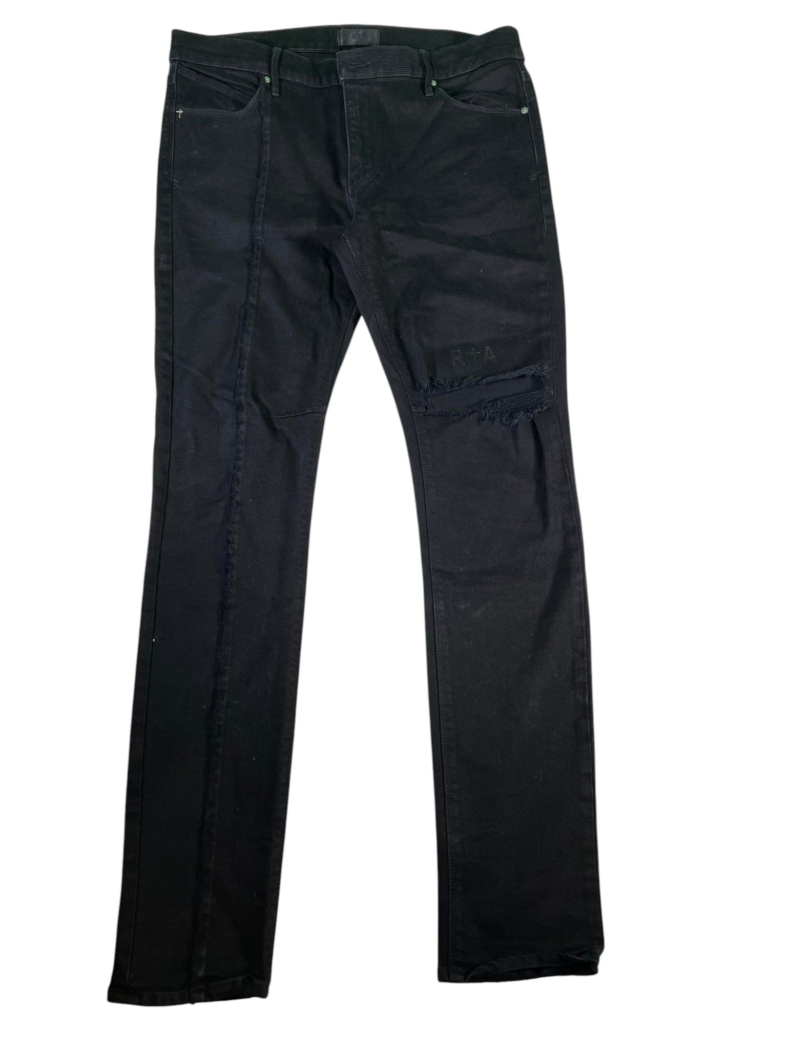 RTA Logo Knee Ripped Black Jeans