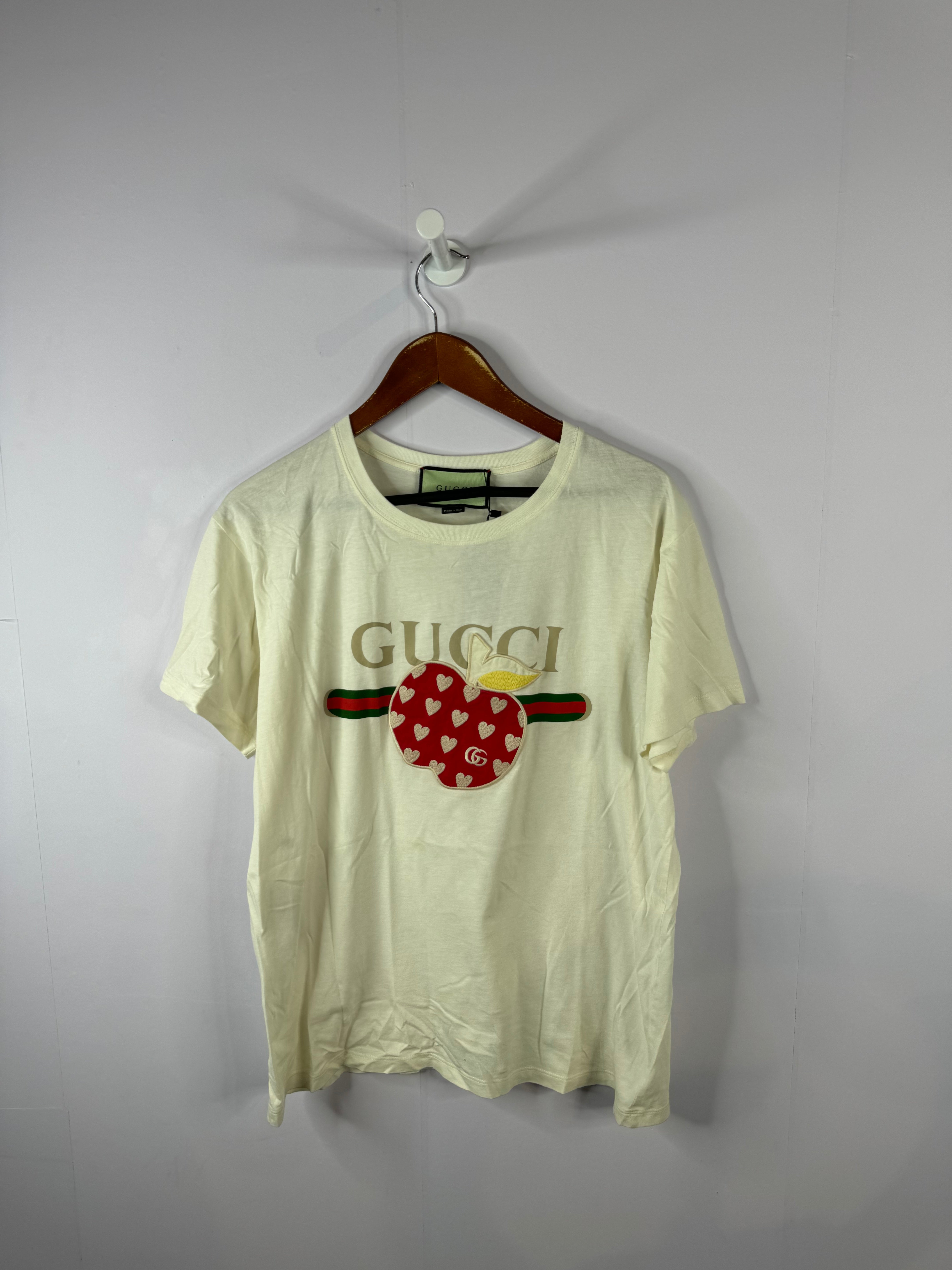 Gucci White Chest Logo Apple Tee Used XS