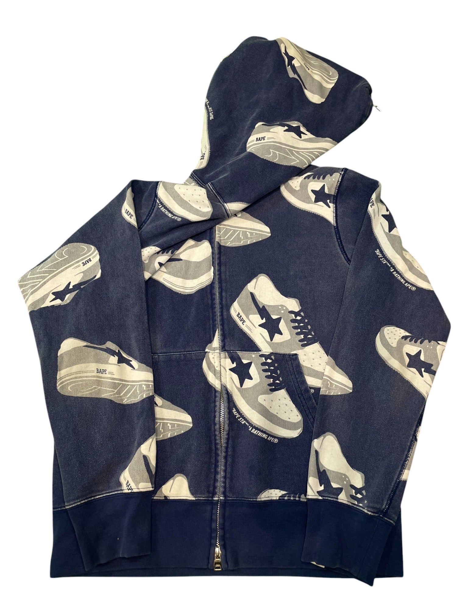 Bape White "Bapesta" Zip Up Blue Hoodie