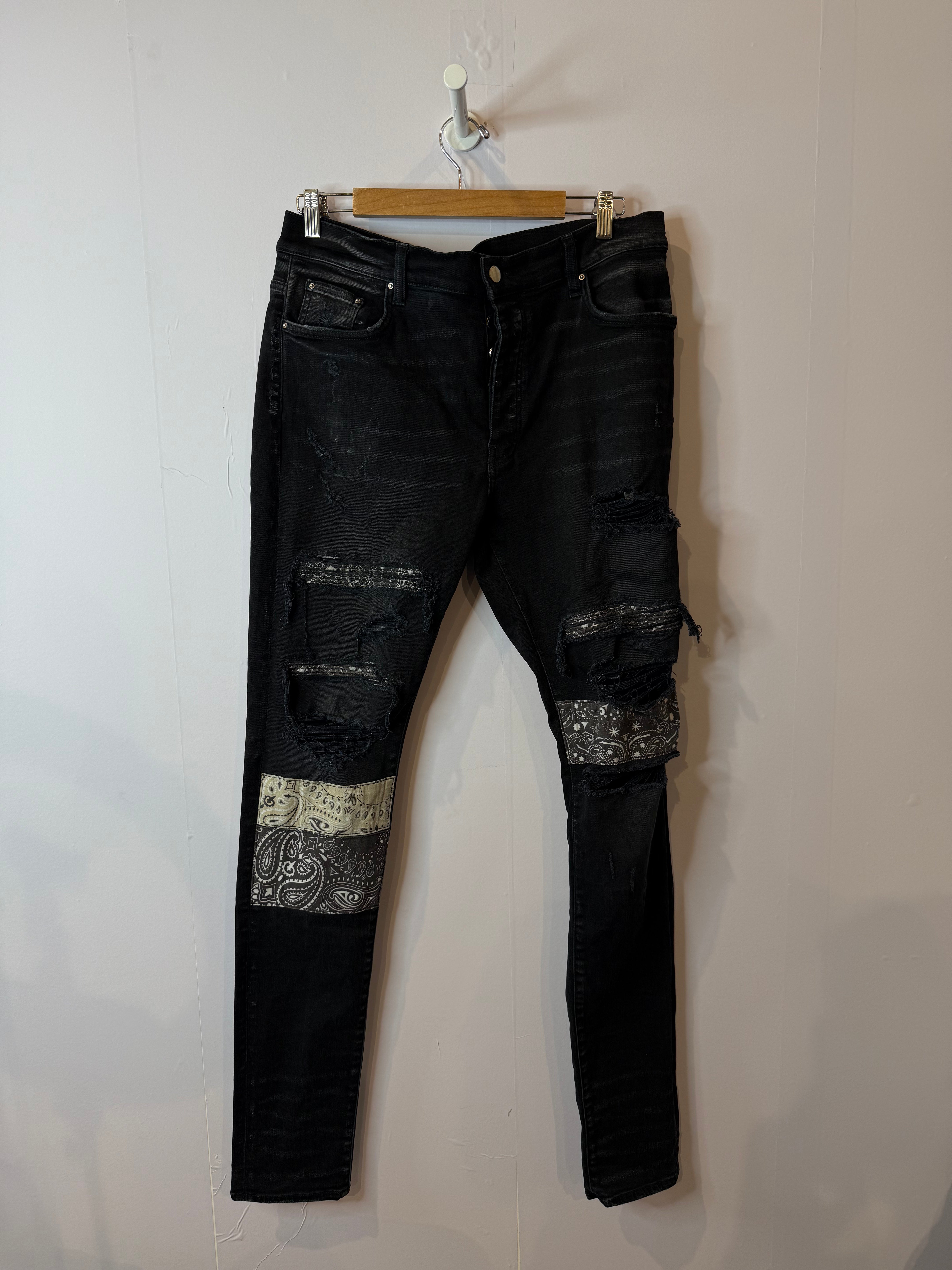Amiri Jeans Black Paisley Patchwork Used 36