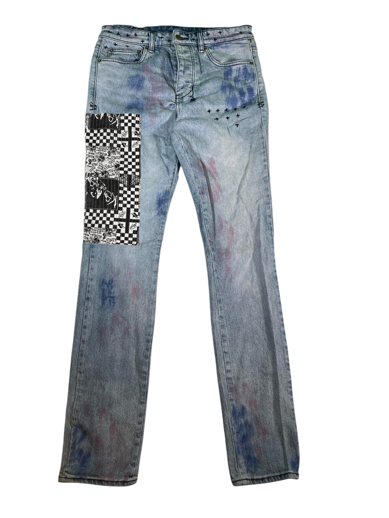 Ksubi Red Patchwork Light Wash Jeans