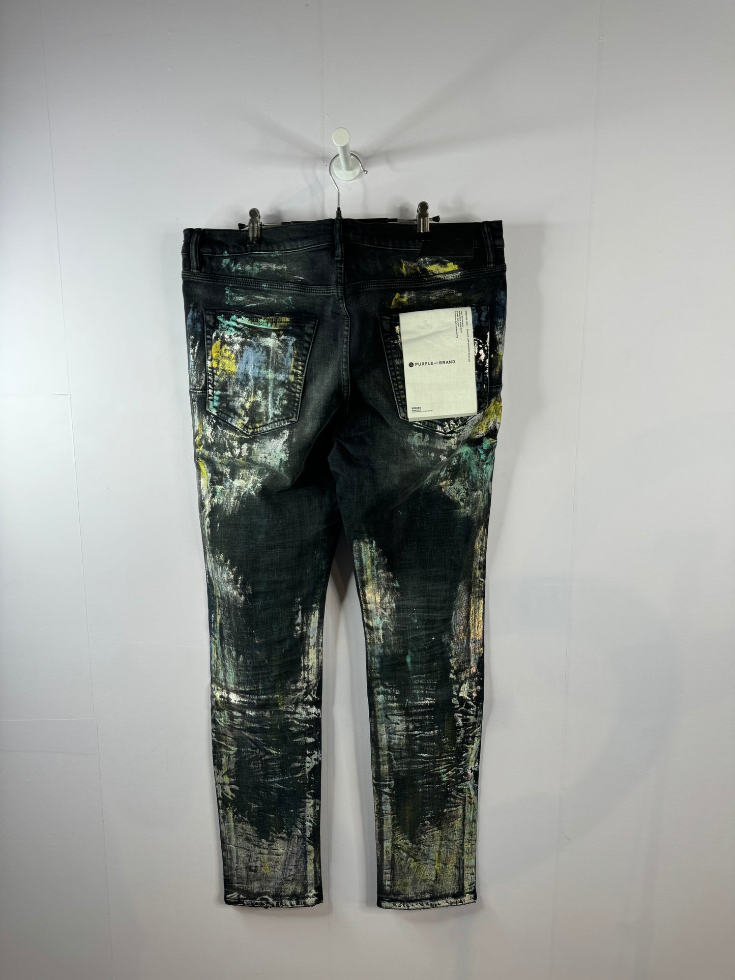Purple Jeans Black Wax Splatter Used 36