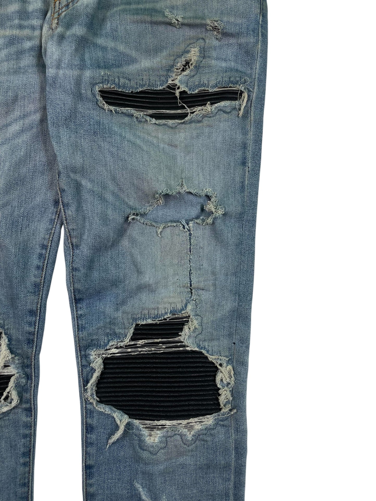 Amiri Mx1 Light Wash Black Patch Jeans