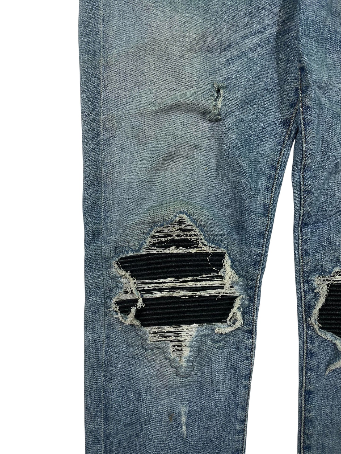 Amiri Mx1 Light Wash Black Patch Jeans