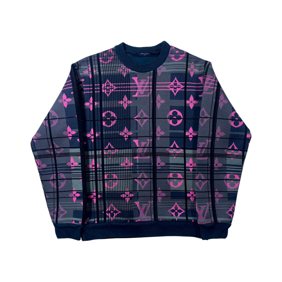 Louis Vuitton Plaid Monogram Crewneck Navy & Pink Sweatshirt