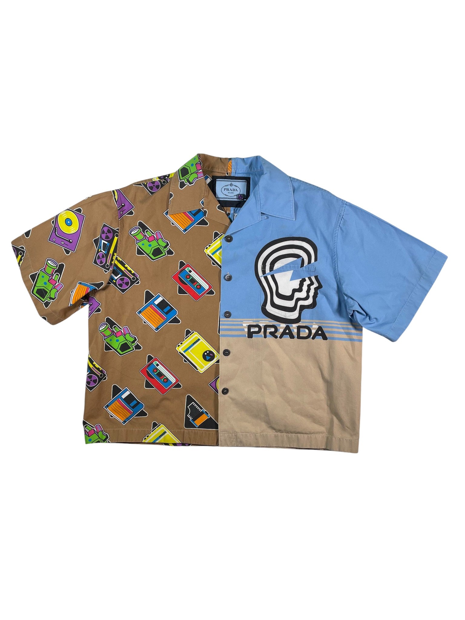 Prada 'Music' Double Match Beige & Baby Blue Button Up