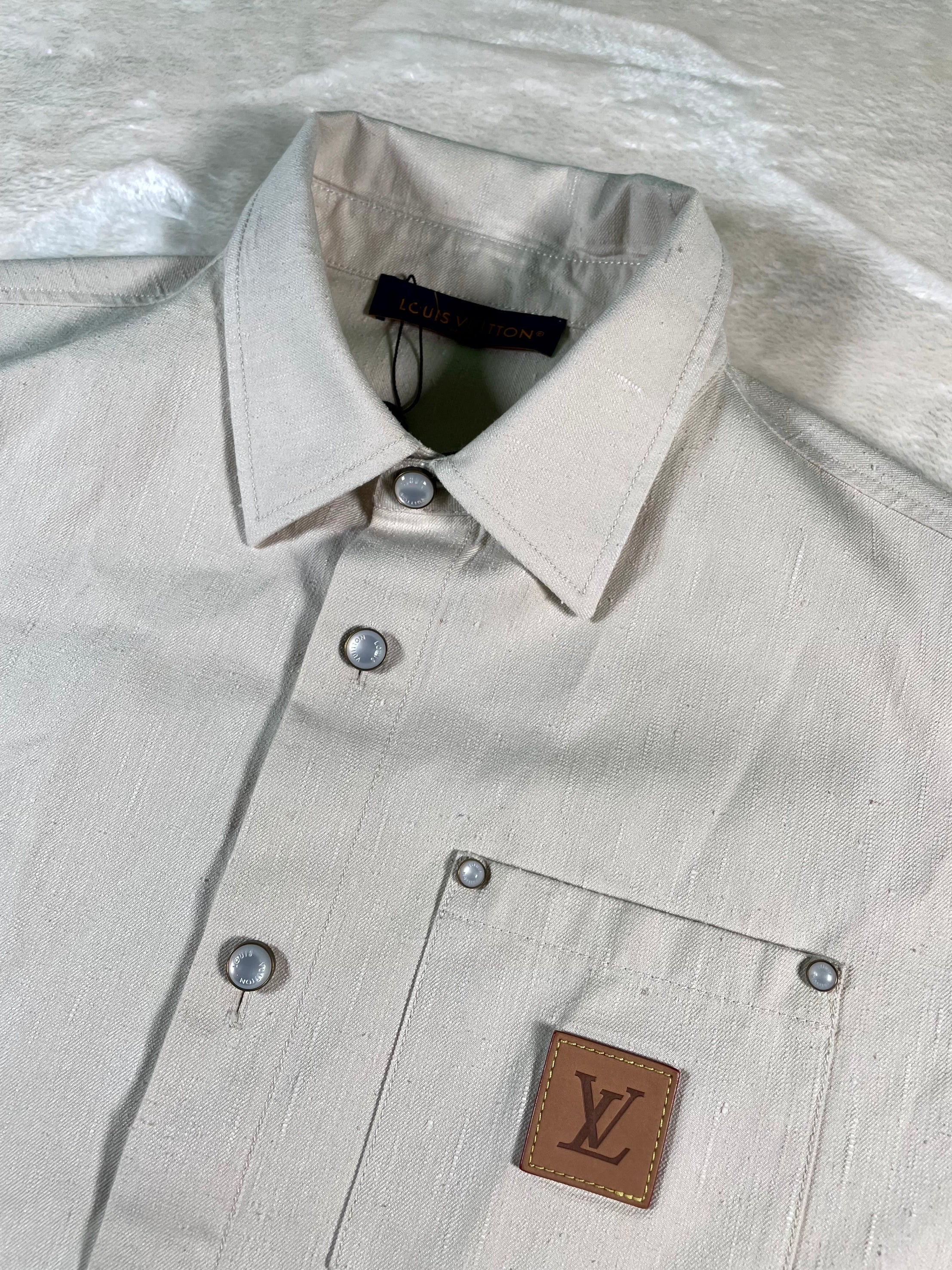 Louis Vuitton Work La Monde Button Up Cream & Pearl Shirt