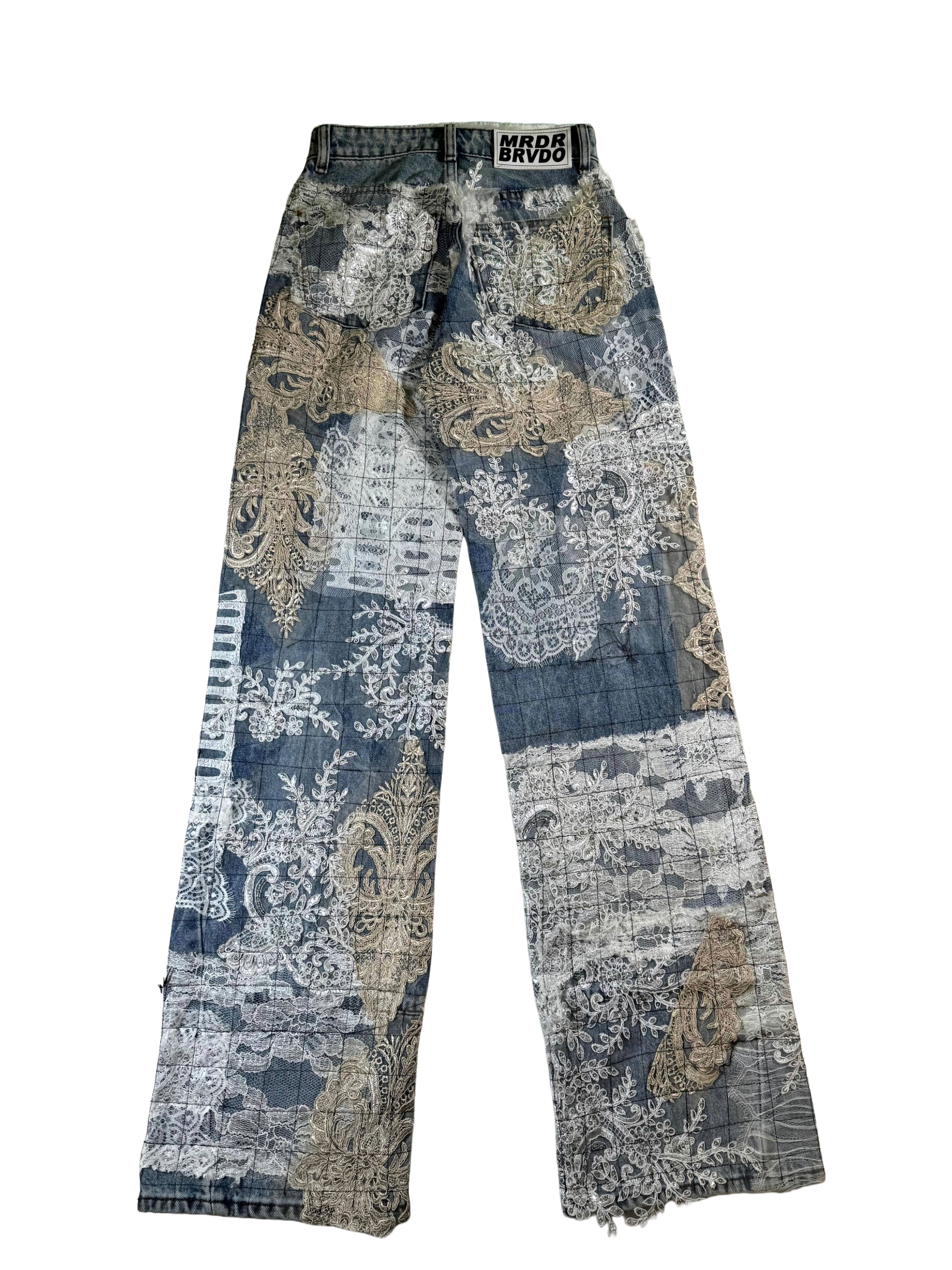 Who Decides War Sky Grid Lace Denim Light Wash Jeans