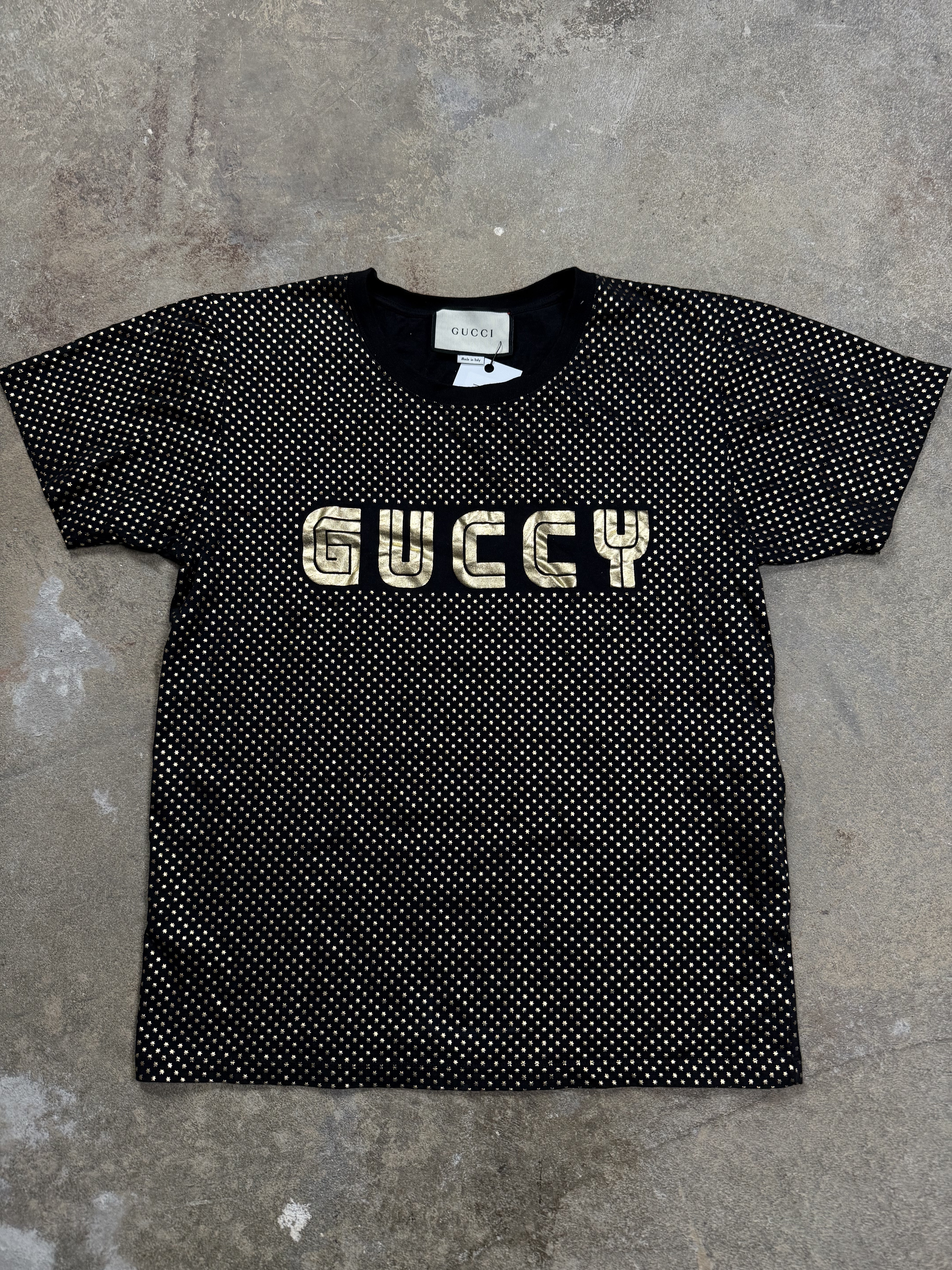Gucci Tee Black Gold Stars GUCCY Used Small