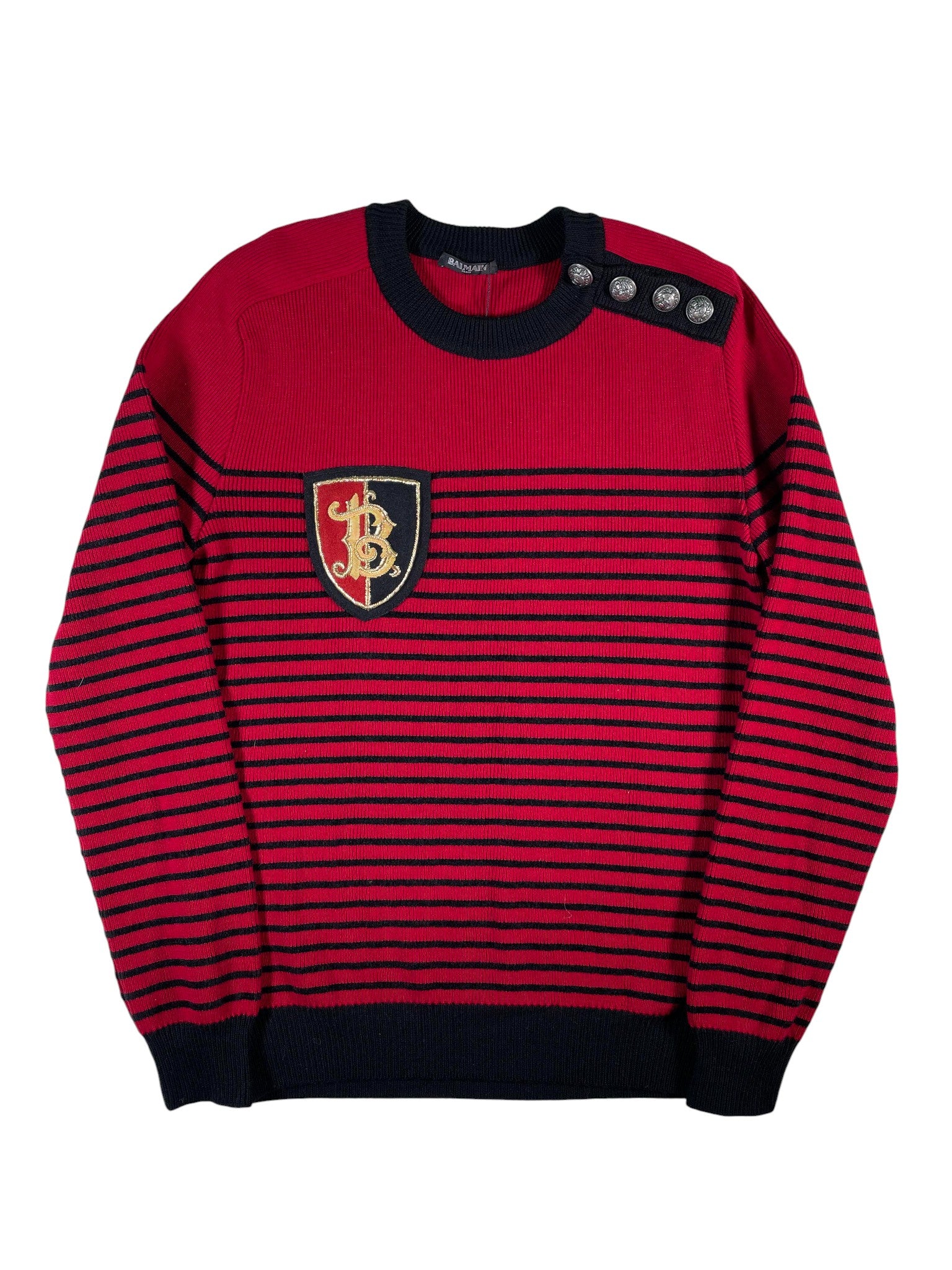 Balmain Red Emblem Knit Crewneck