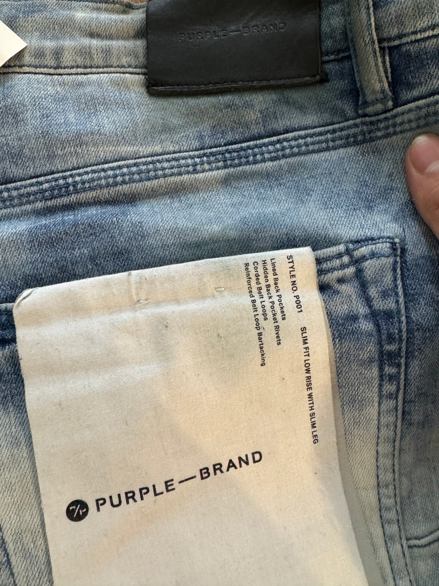 Purple Jeans Bleach Wash Distressed Used 36