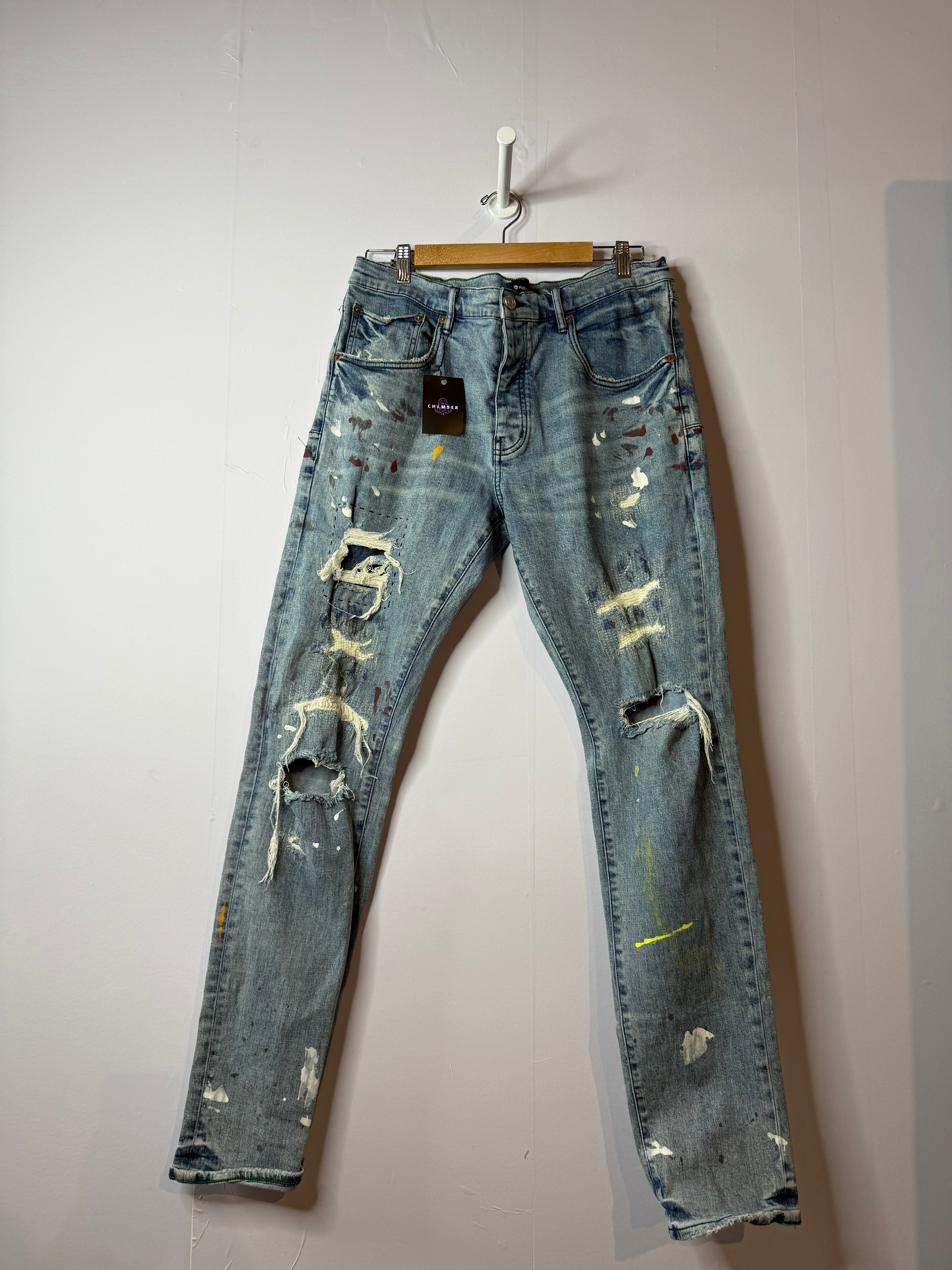 Purple Brand Jeans Light Wash Paint Splatter
