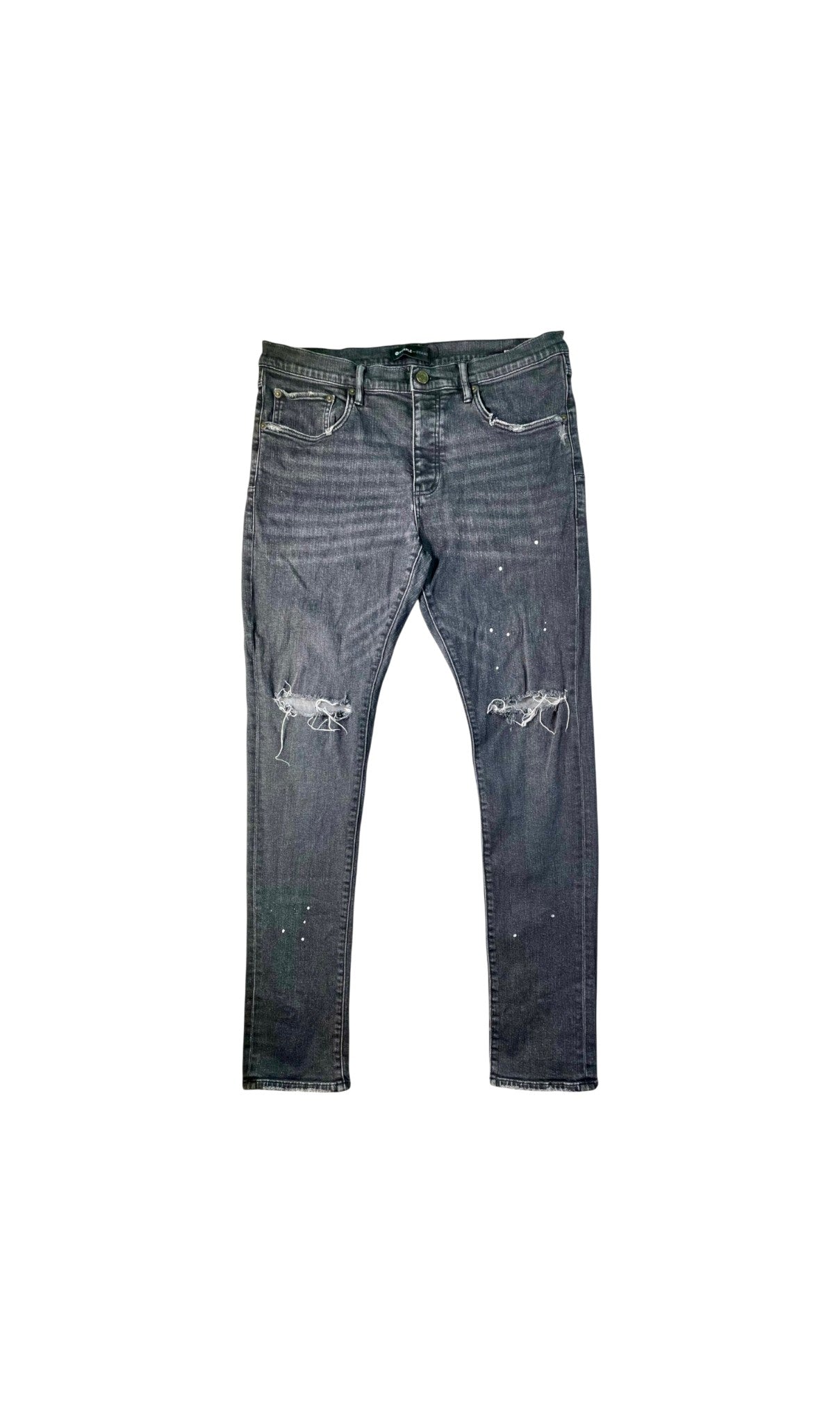 Purple Brand Splatter Ripped Grey Wash Jeans