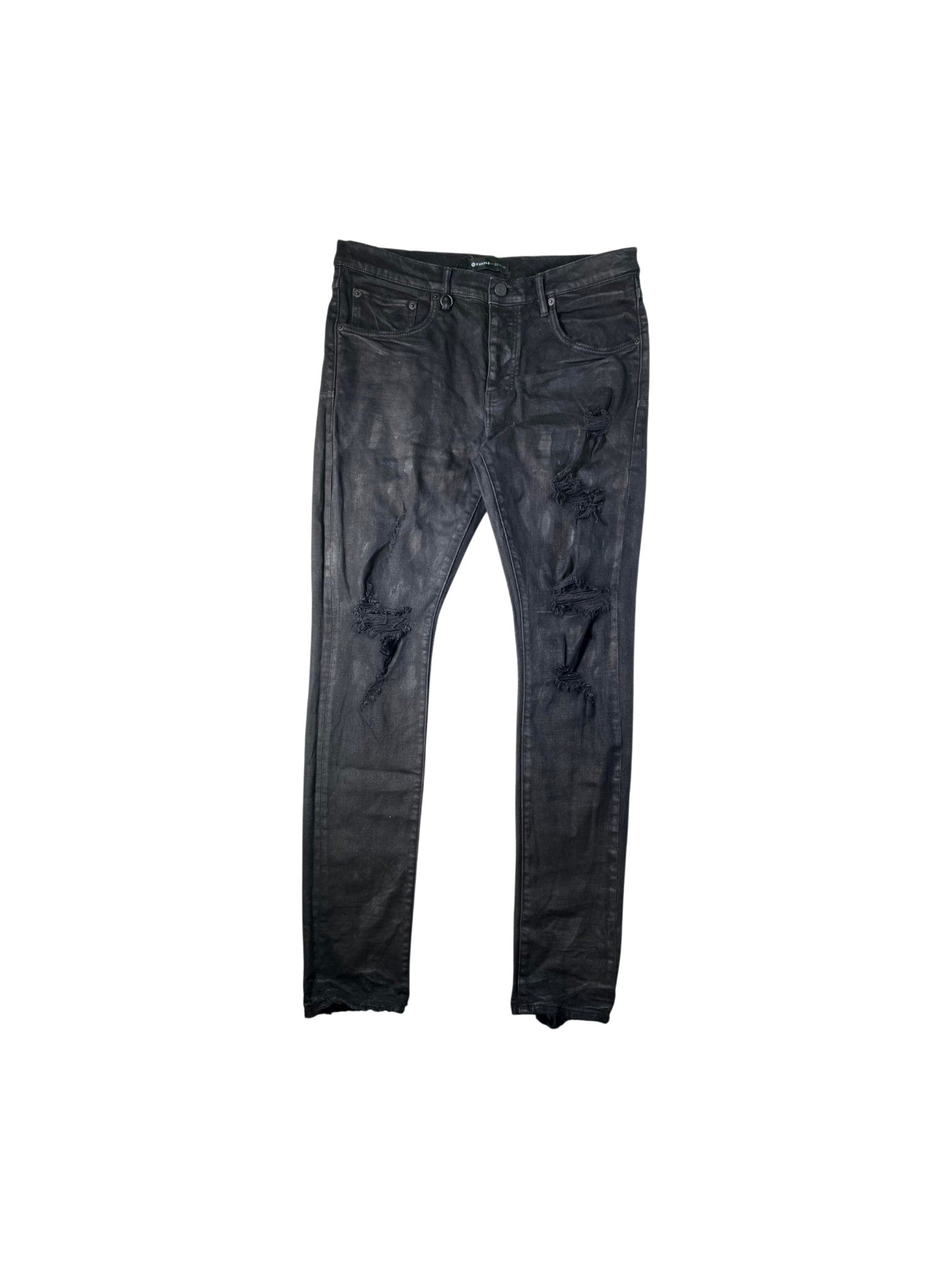 Purple Brand Splatter Ripped Black Wax Jeans