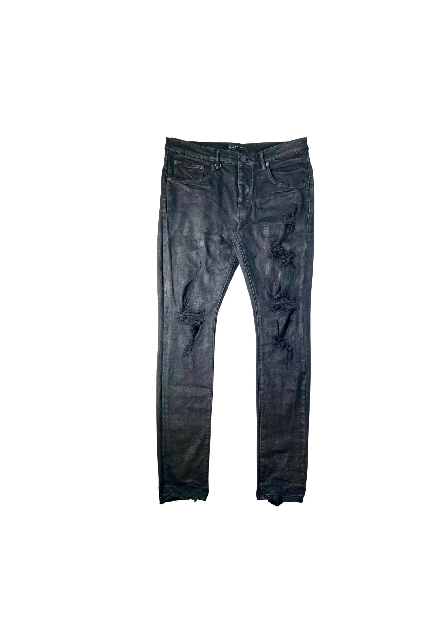 Purple Brand Splatter Ripped Black Wax Jeans