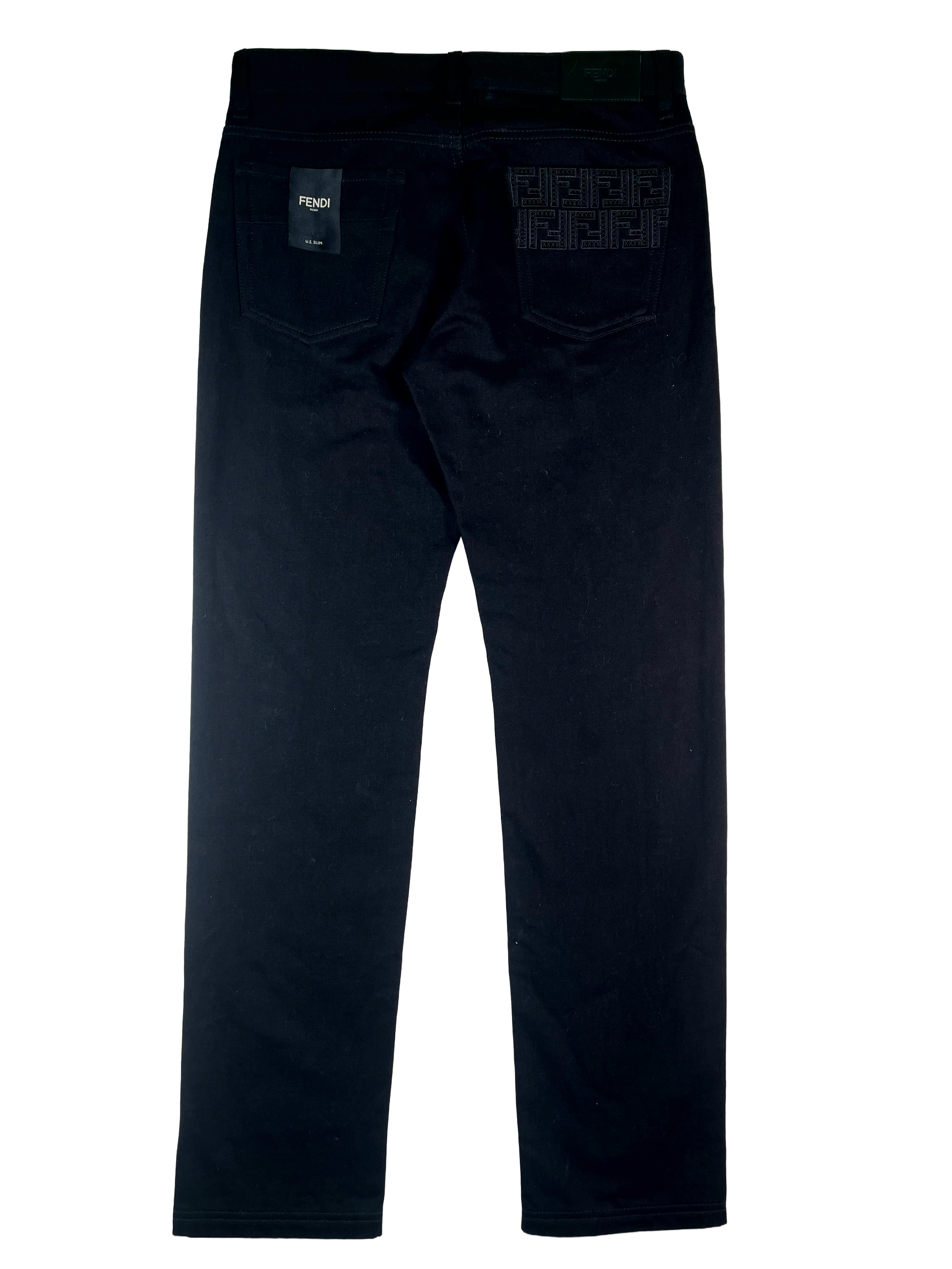 Fendi Pocket Embroidery Logo Black Jeans