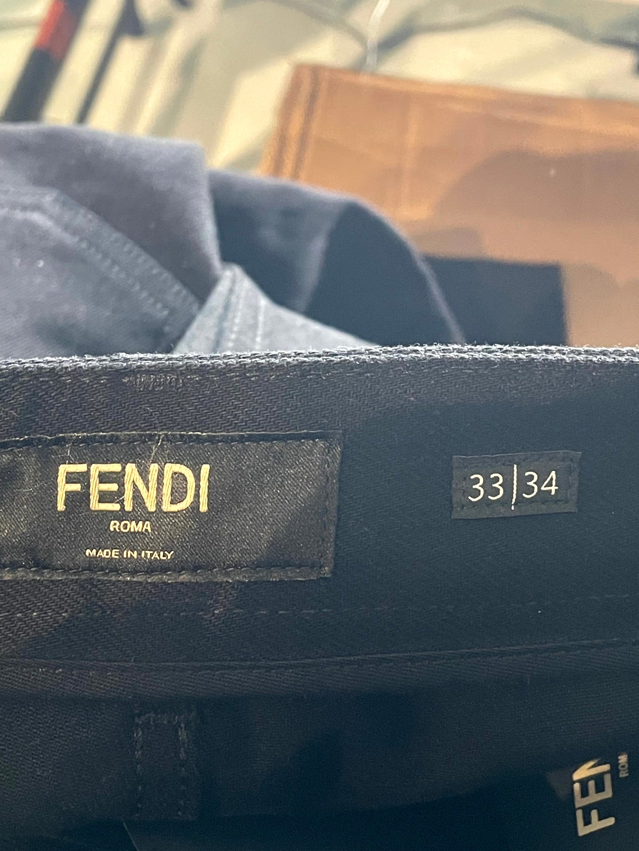 Fendi Pocket Embroidery Logo Black Jeans