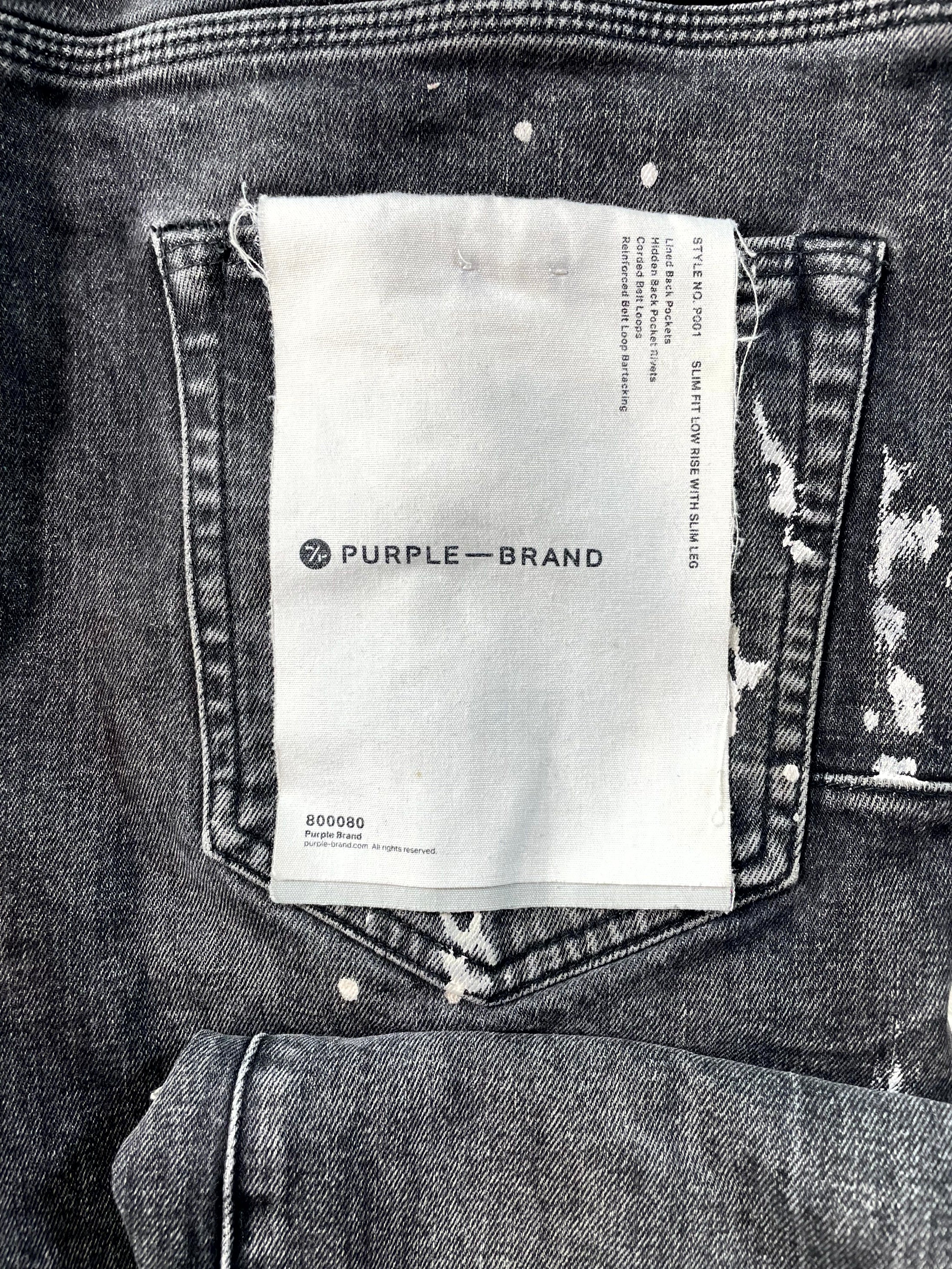 Purple Brand Splatter Ripped Black Wash Jeans