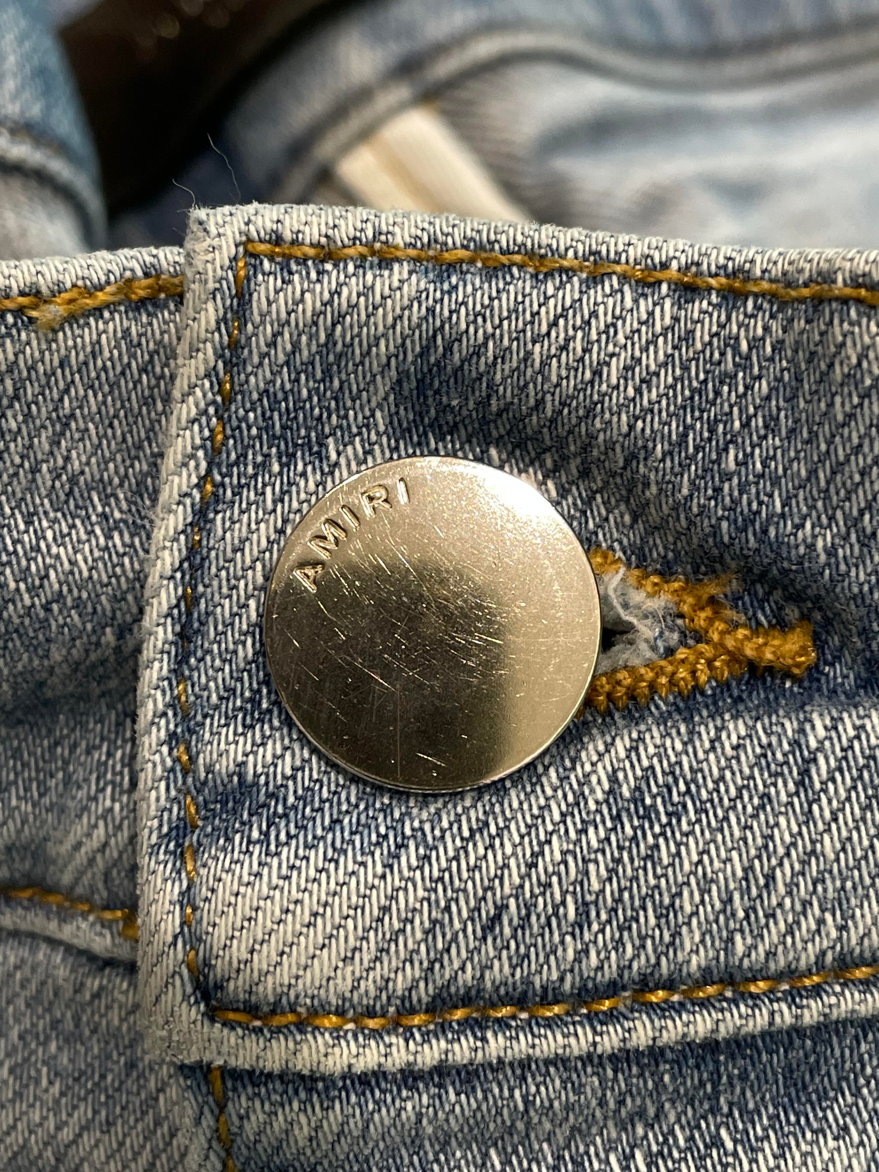 Amiri Side Logo Paint Drip Light Wash Jeans