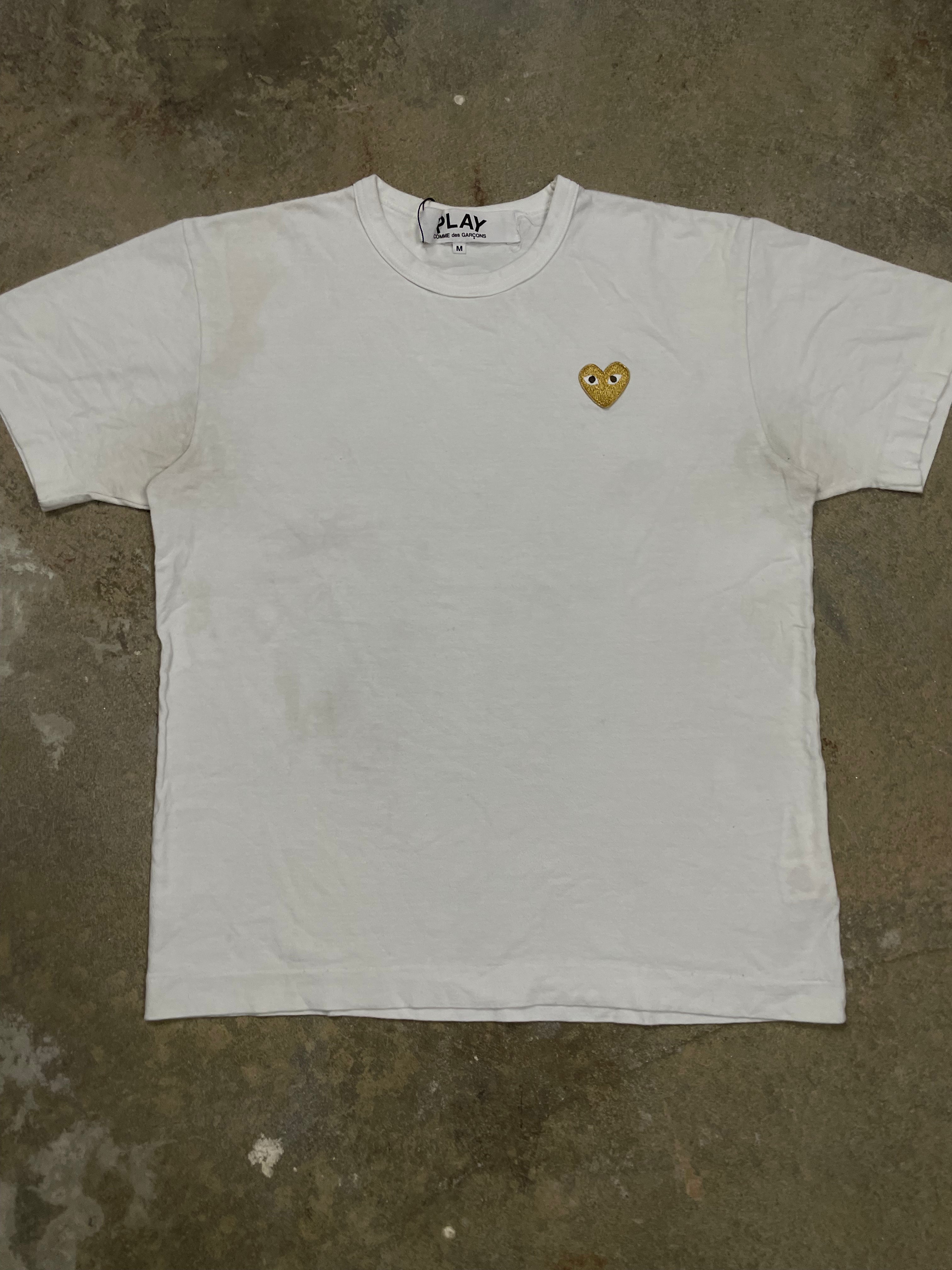 CDG Tee White Gold Heart Used Medium