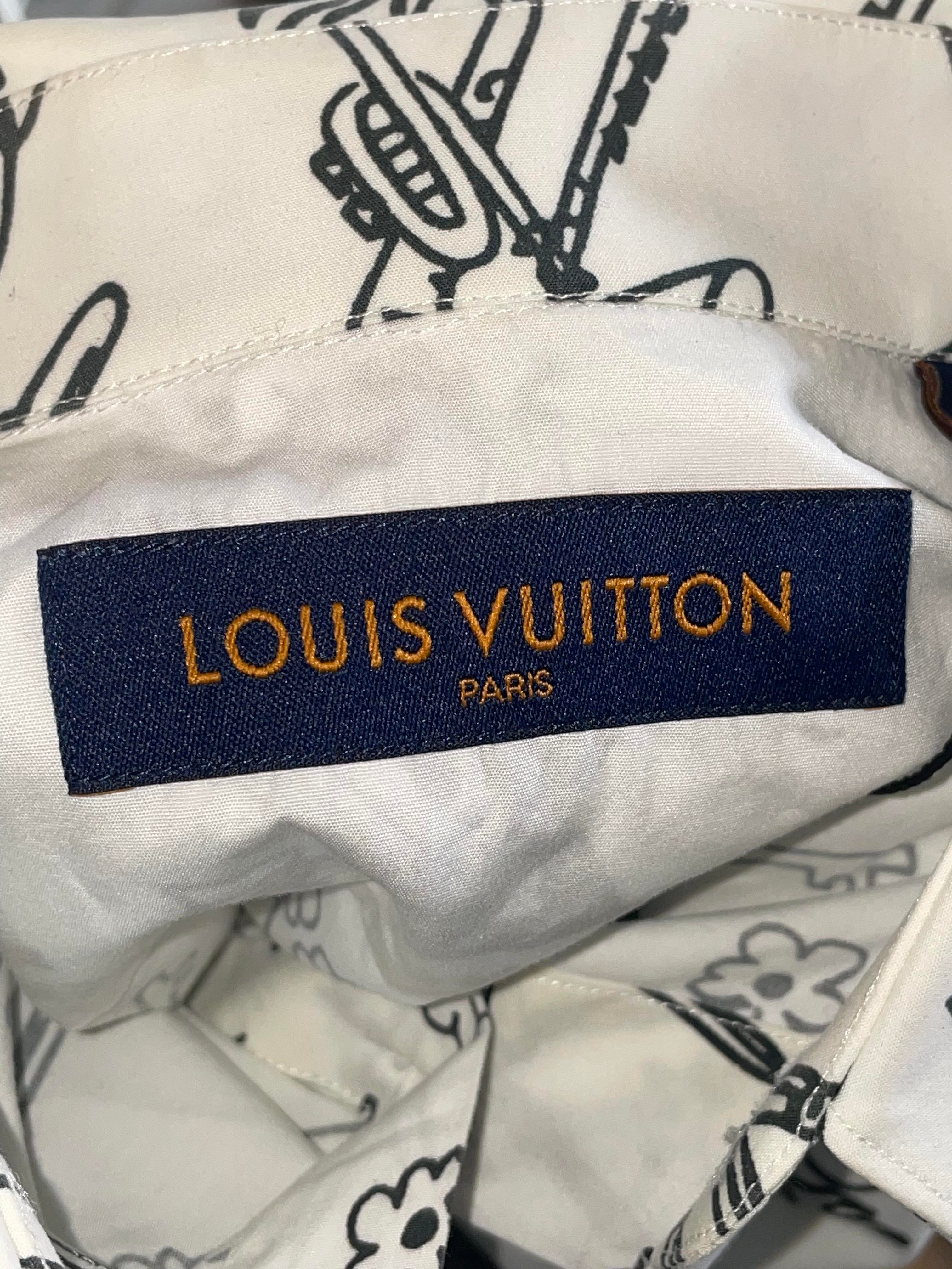Louis Vuitton Multi Logo Print White & Black Button Up Shirt