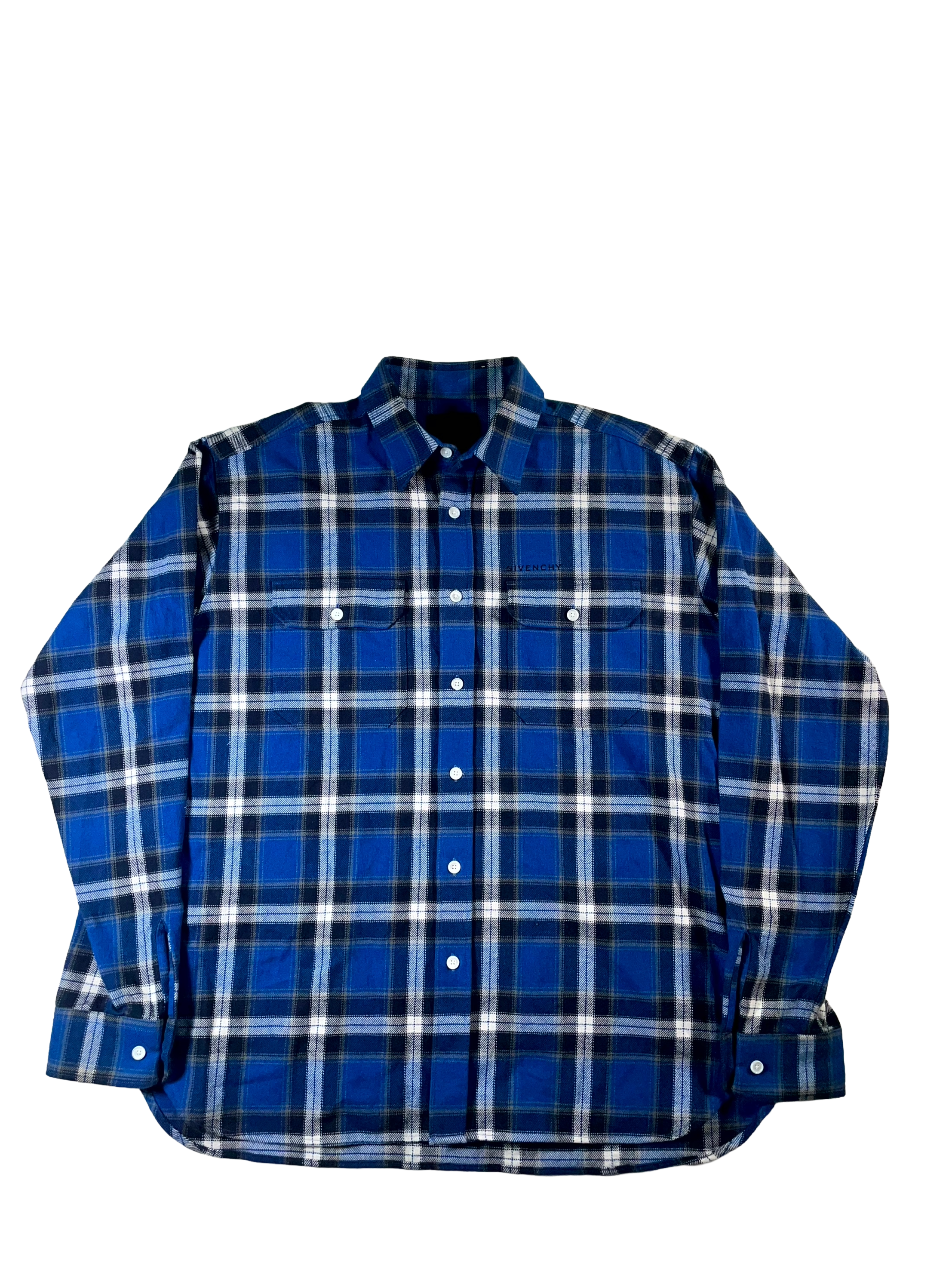 Givenchy Button Up Flannel Blue & Navy Shirt