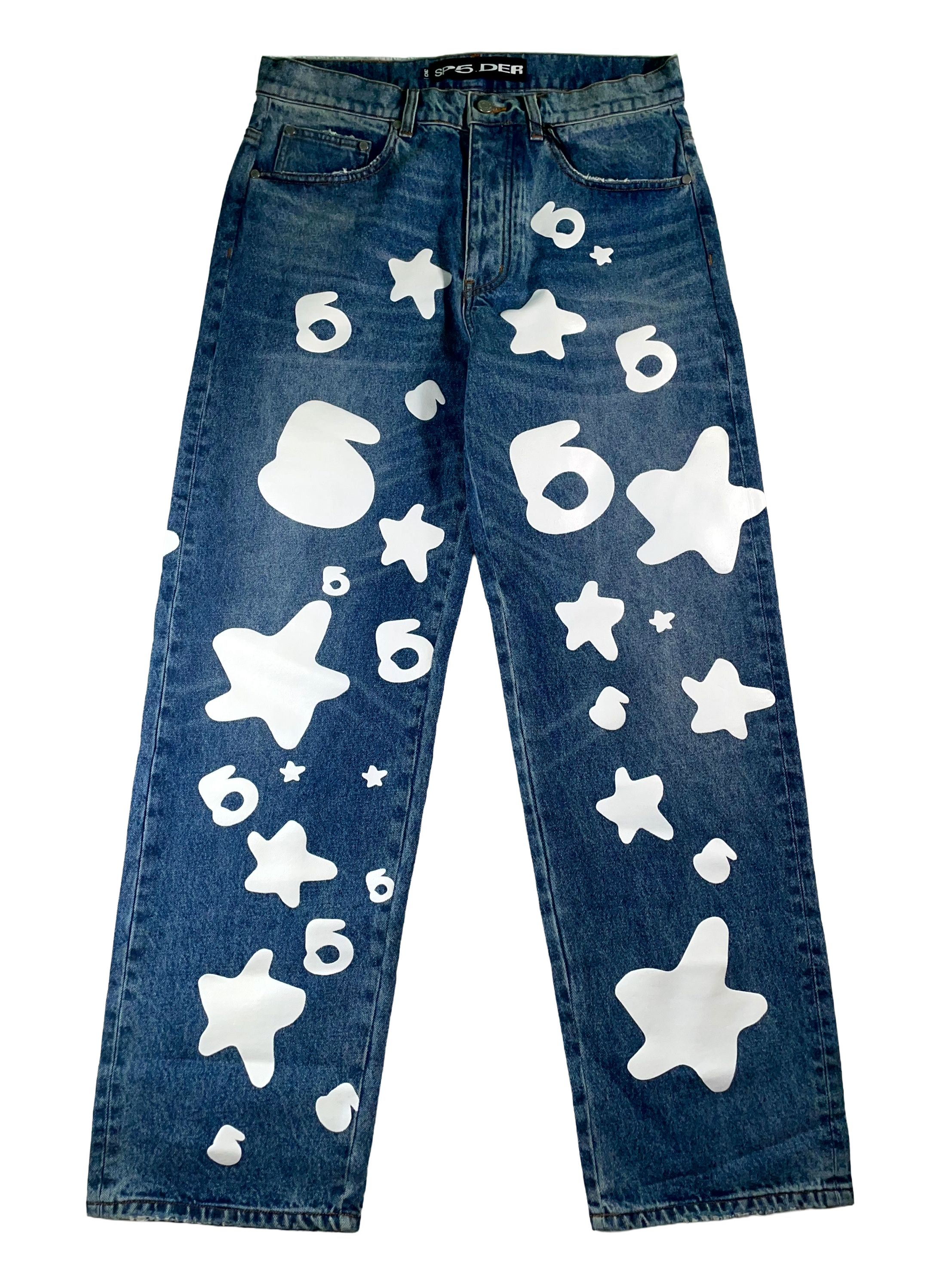 Sp5der Beluga Wash Denim Light Indigo Wash Jeans