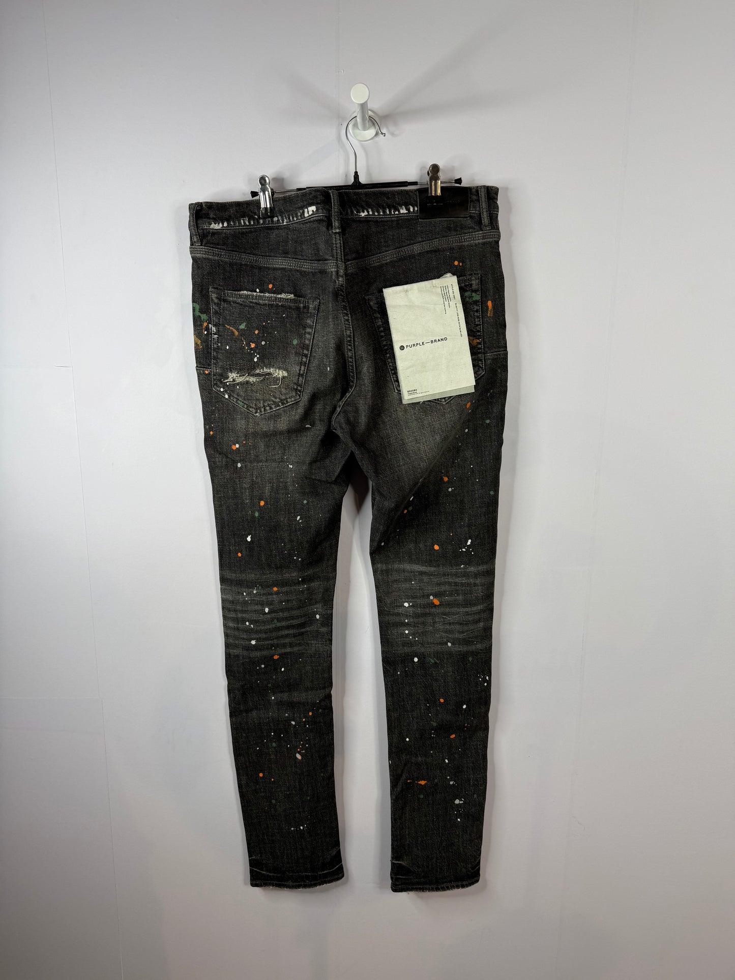 Purple Jeans Grey Orange Green Splatter Used 34