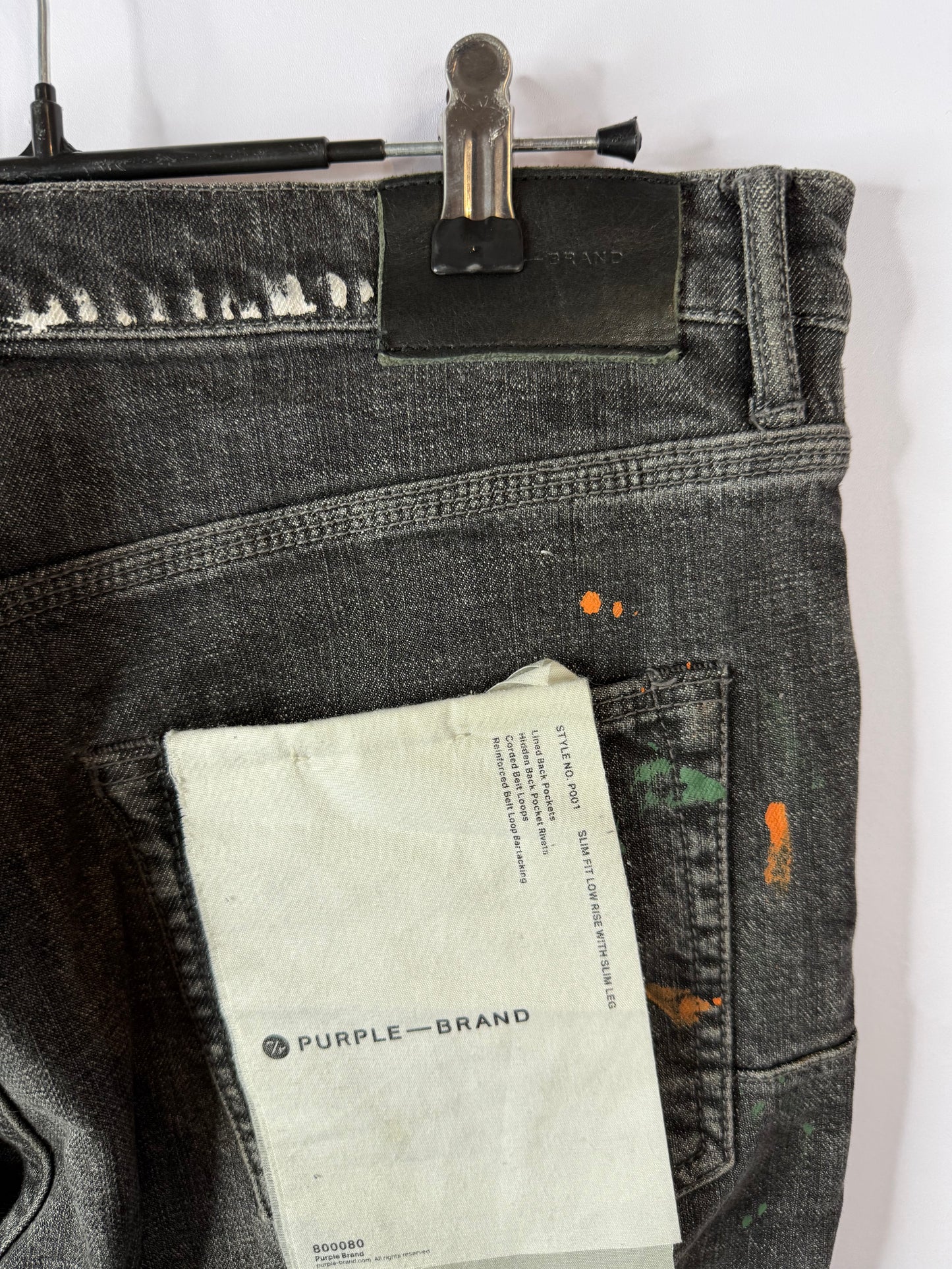 Purple Jeans Grey Orange Green Splatter Used 34