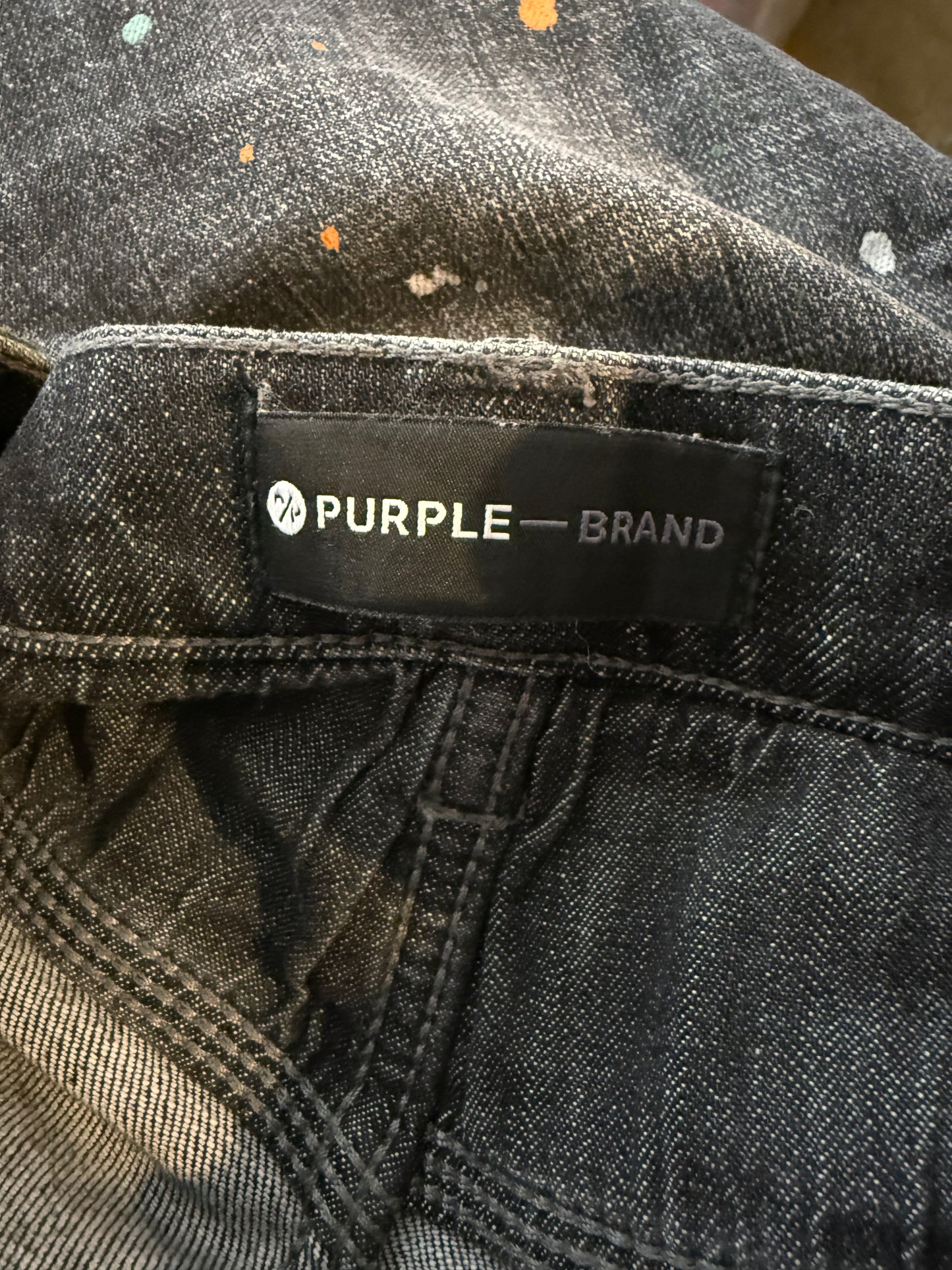 Purple Jeans Grey Orange Green Splatter Used 34