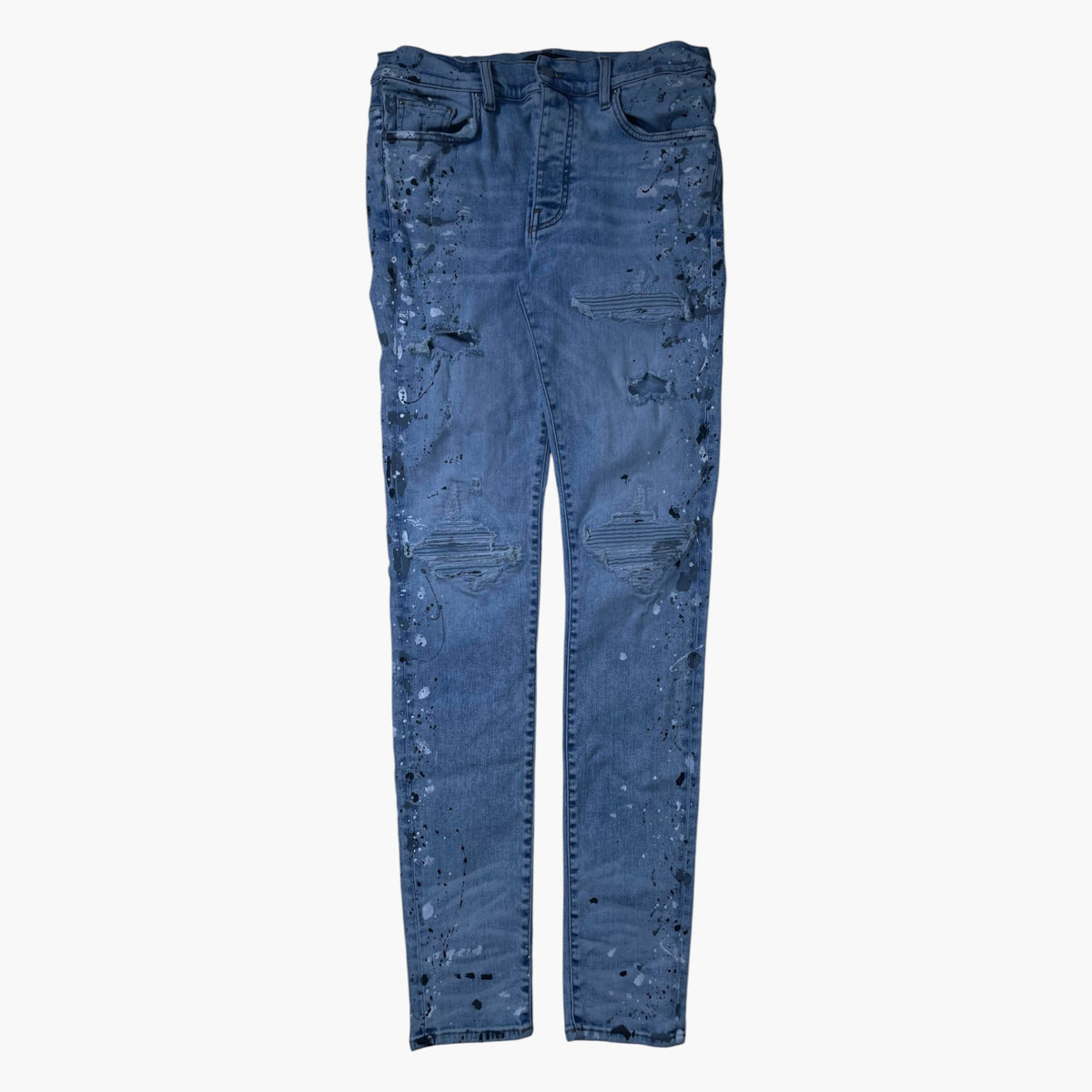 Amiri Denim Splatter Patch MX1 Light Wash Jeans