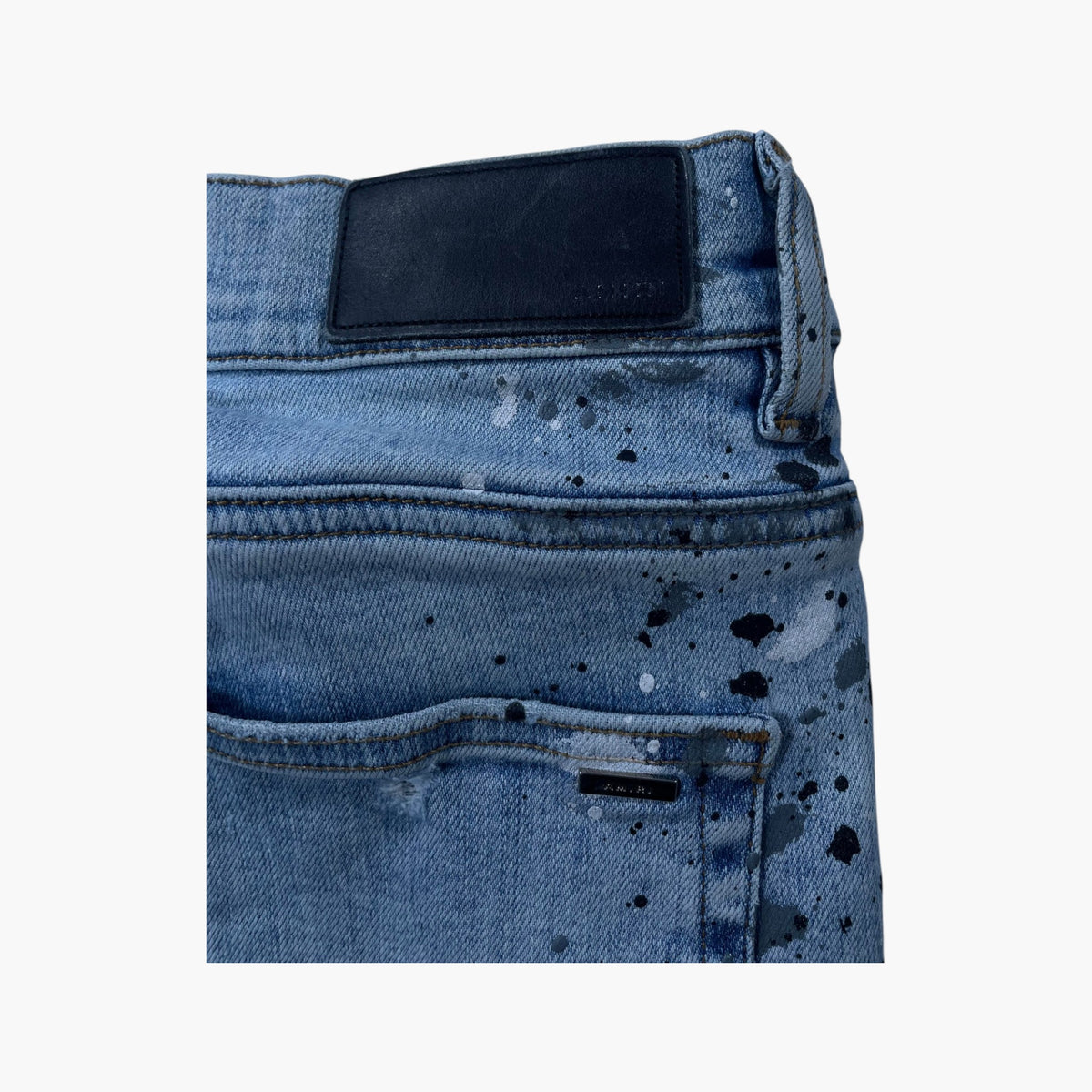 Amiri Denim Splatter Patch MX1 Light Wash Jeans