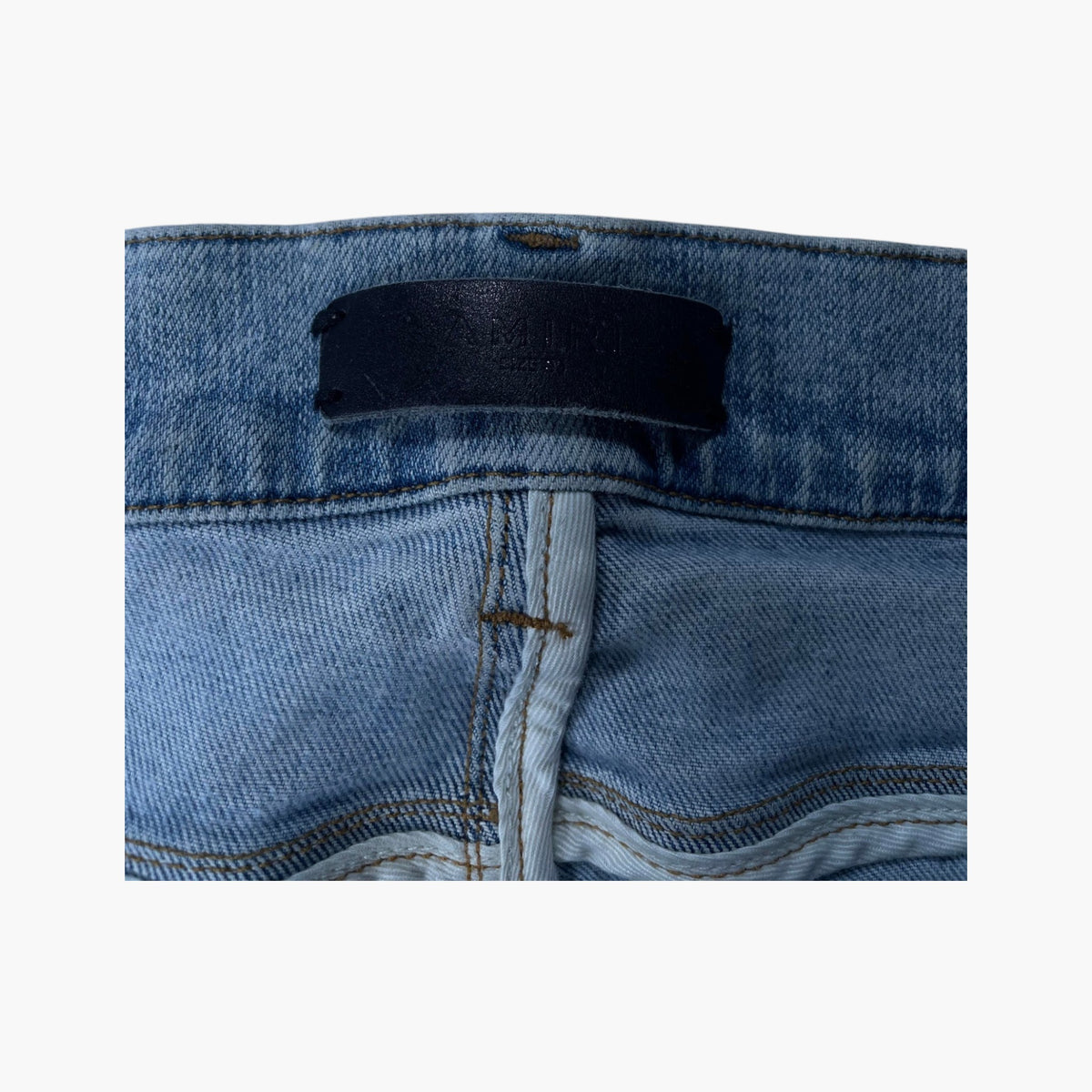 Amiri Denim Splatter Patch MX1 Light Wash Jeans