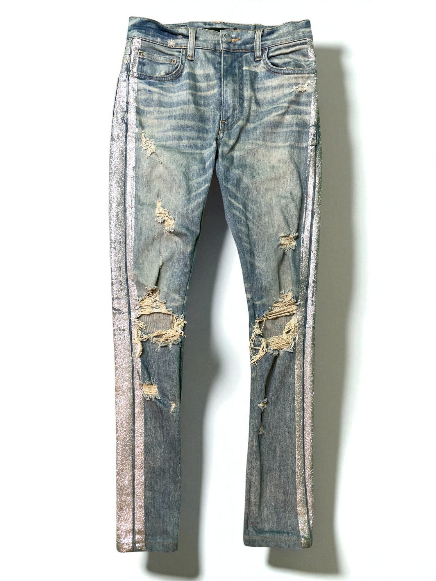 Amiri Vintage Wash Grey Glitter Blue Jeans