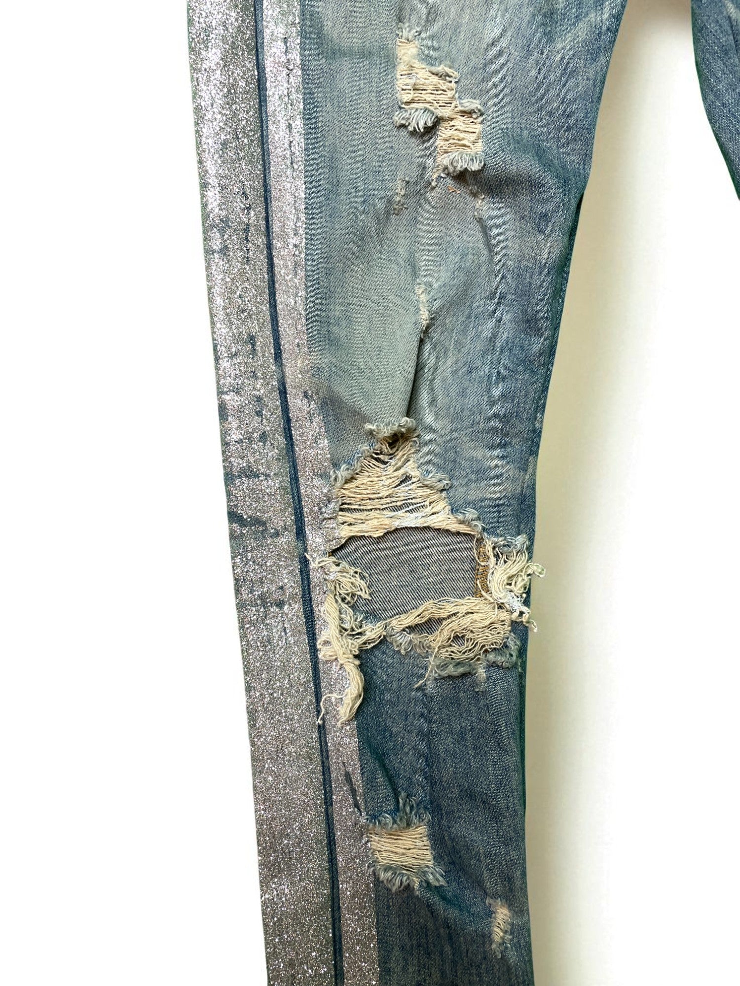 Amiri Vintage Wash Grey Glitter Blue Jeans