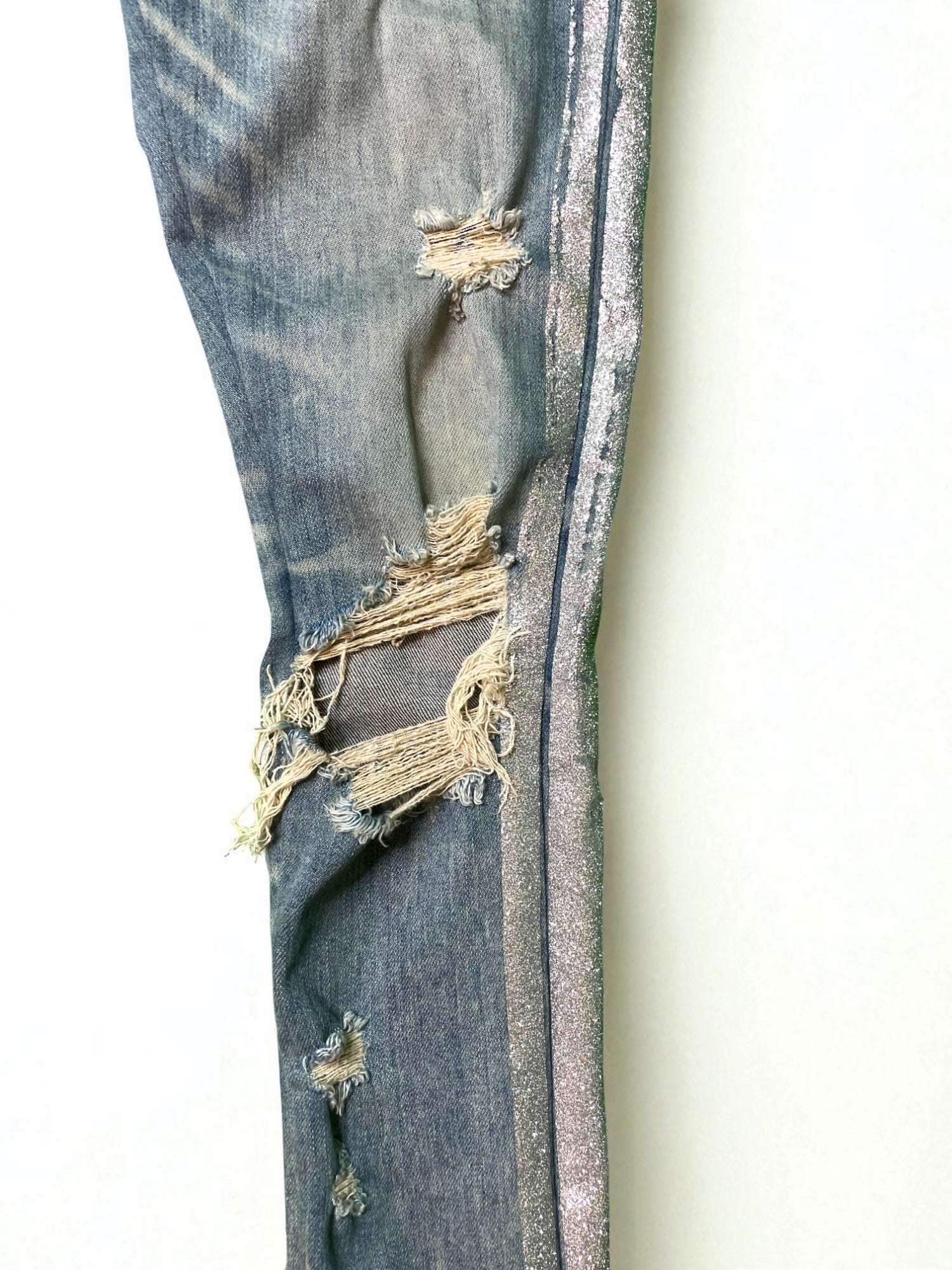 Amiri Vintage Wash Grey Glitter Blue Jeans