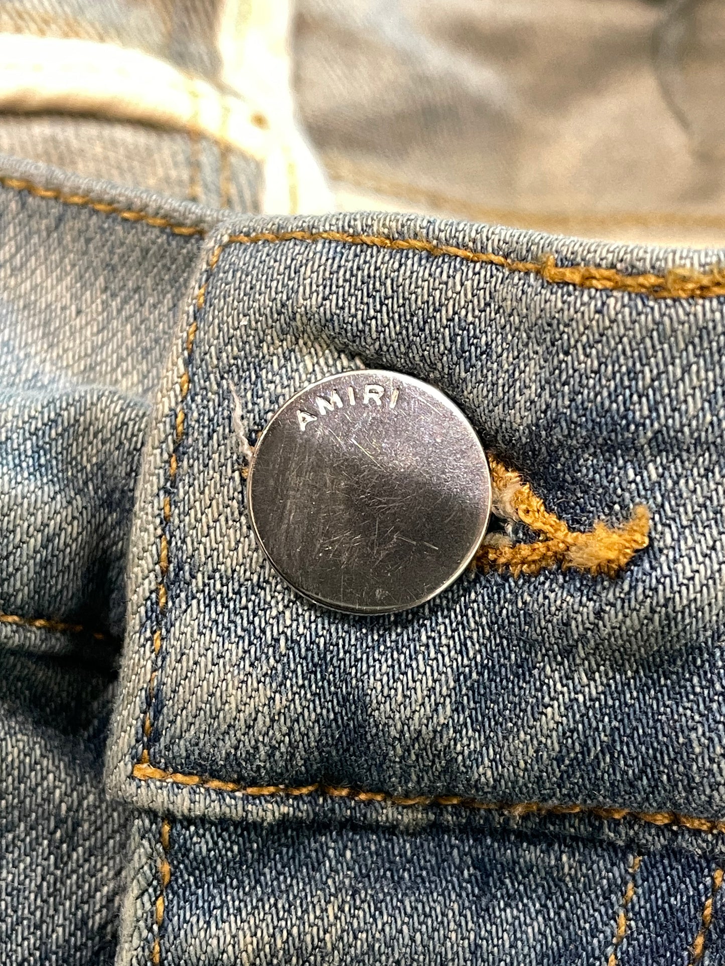 Amiri Vintage Wash Grey Glitter Blue Jeans