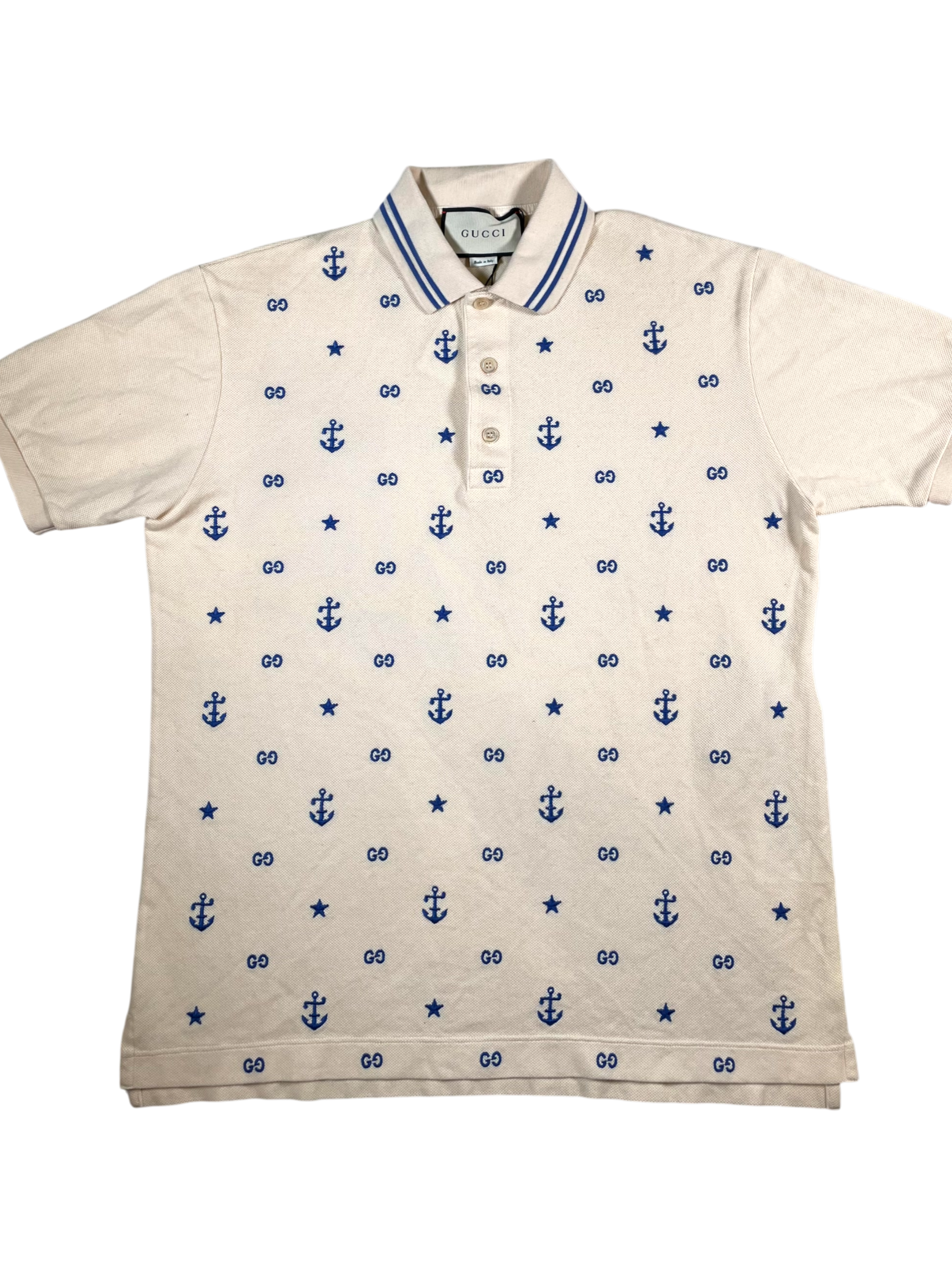 Gucci All Over Cream & Blue Polo Shirt