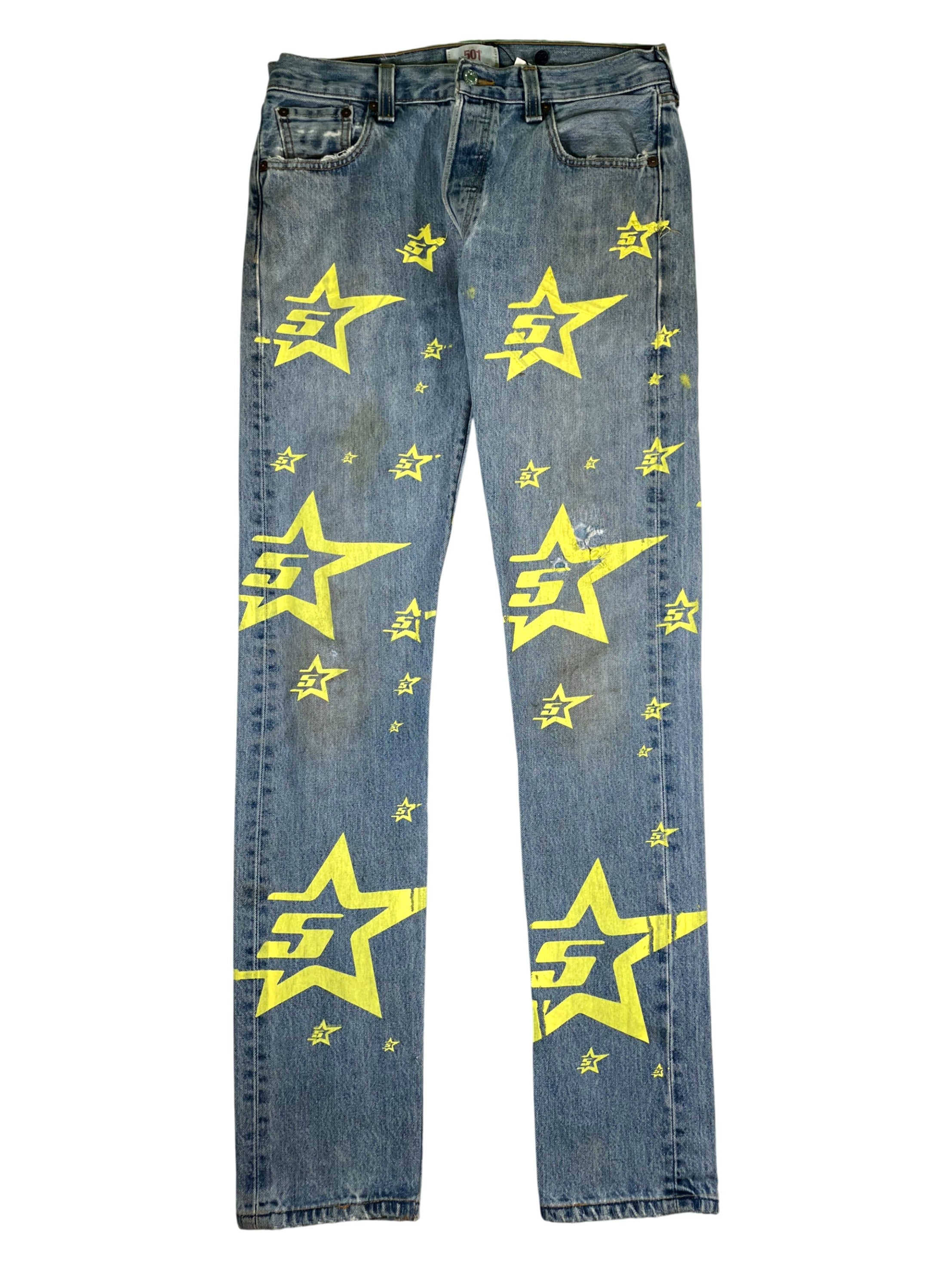 Sp5der Star Light Wash & Yellow Jeans