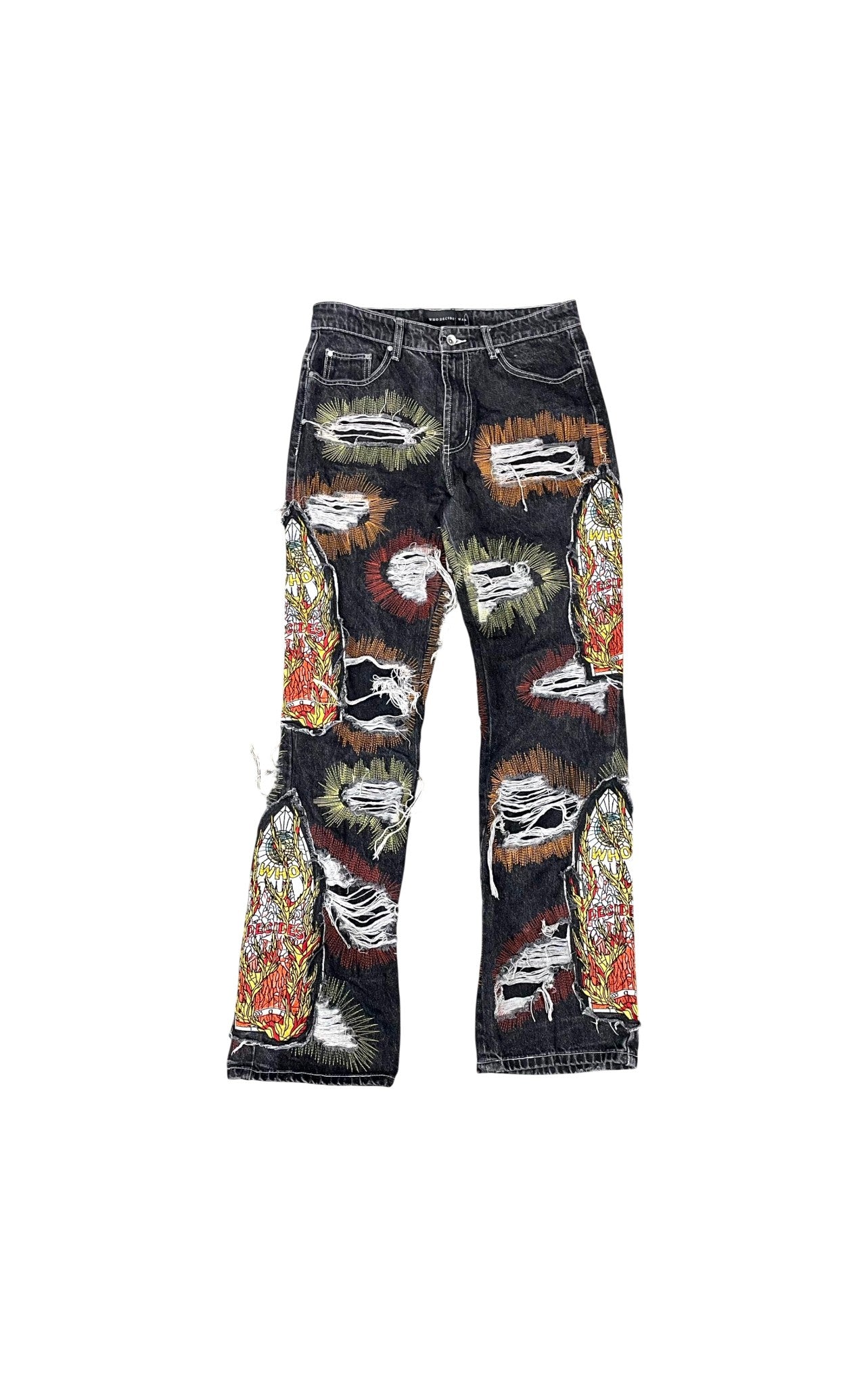 Who Decides War Stained Glass Black Flame Jeans