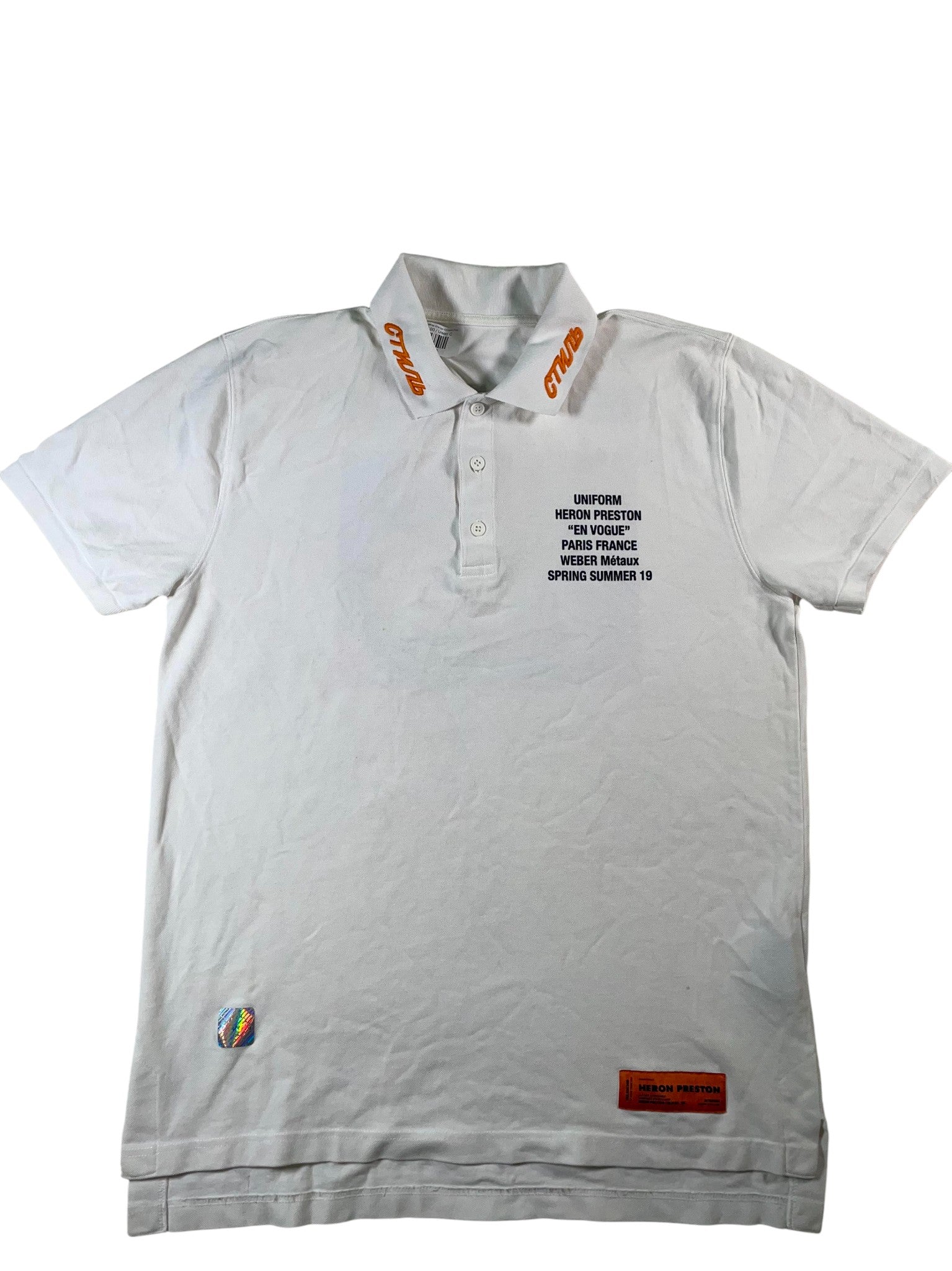 Heron Preston White & Orange Chinese Polo