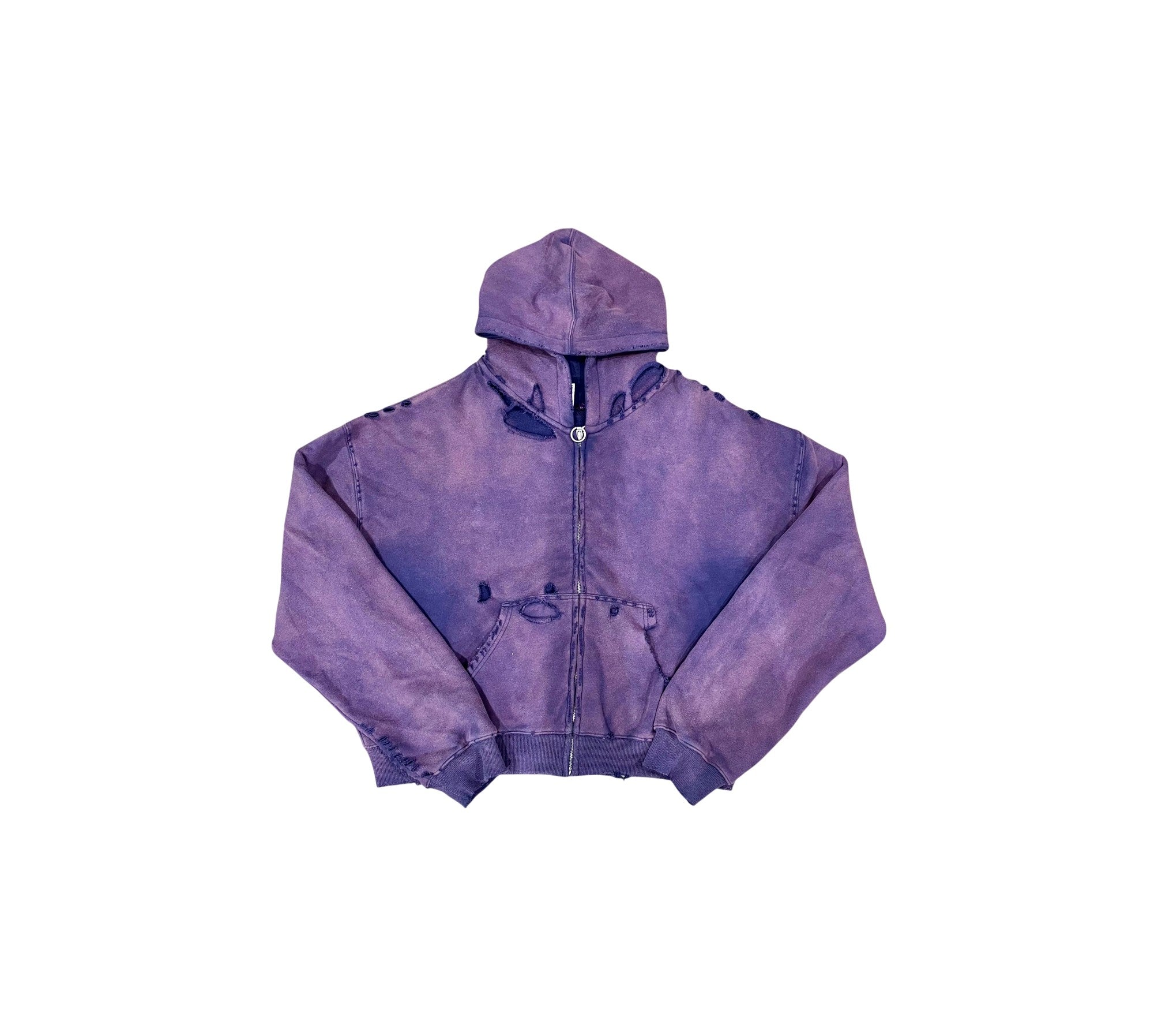 Vale Distressed Zip Up Purple Hoodie