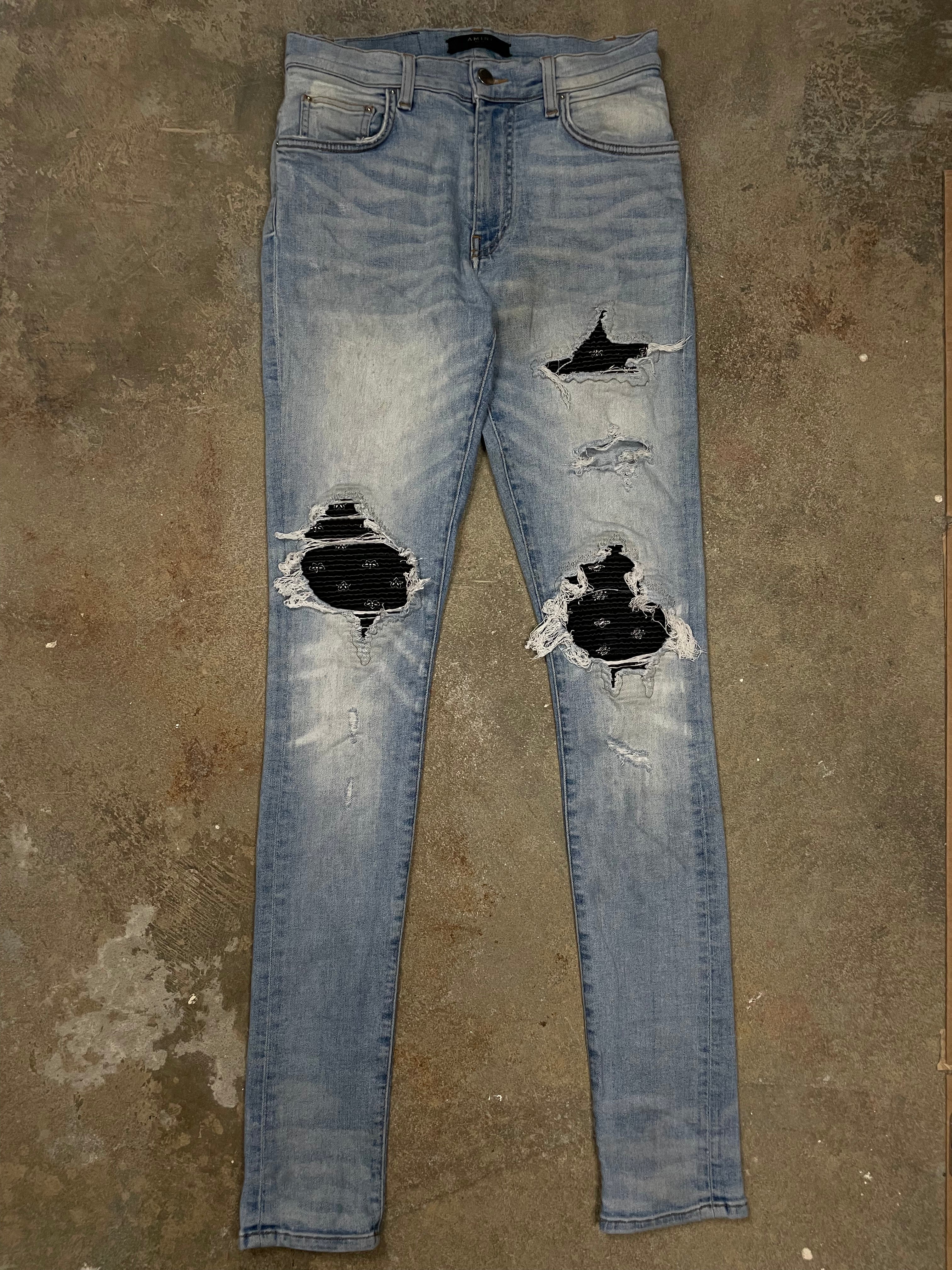 Amiri "MX1" Paisley Patch Light Wash Jeans
