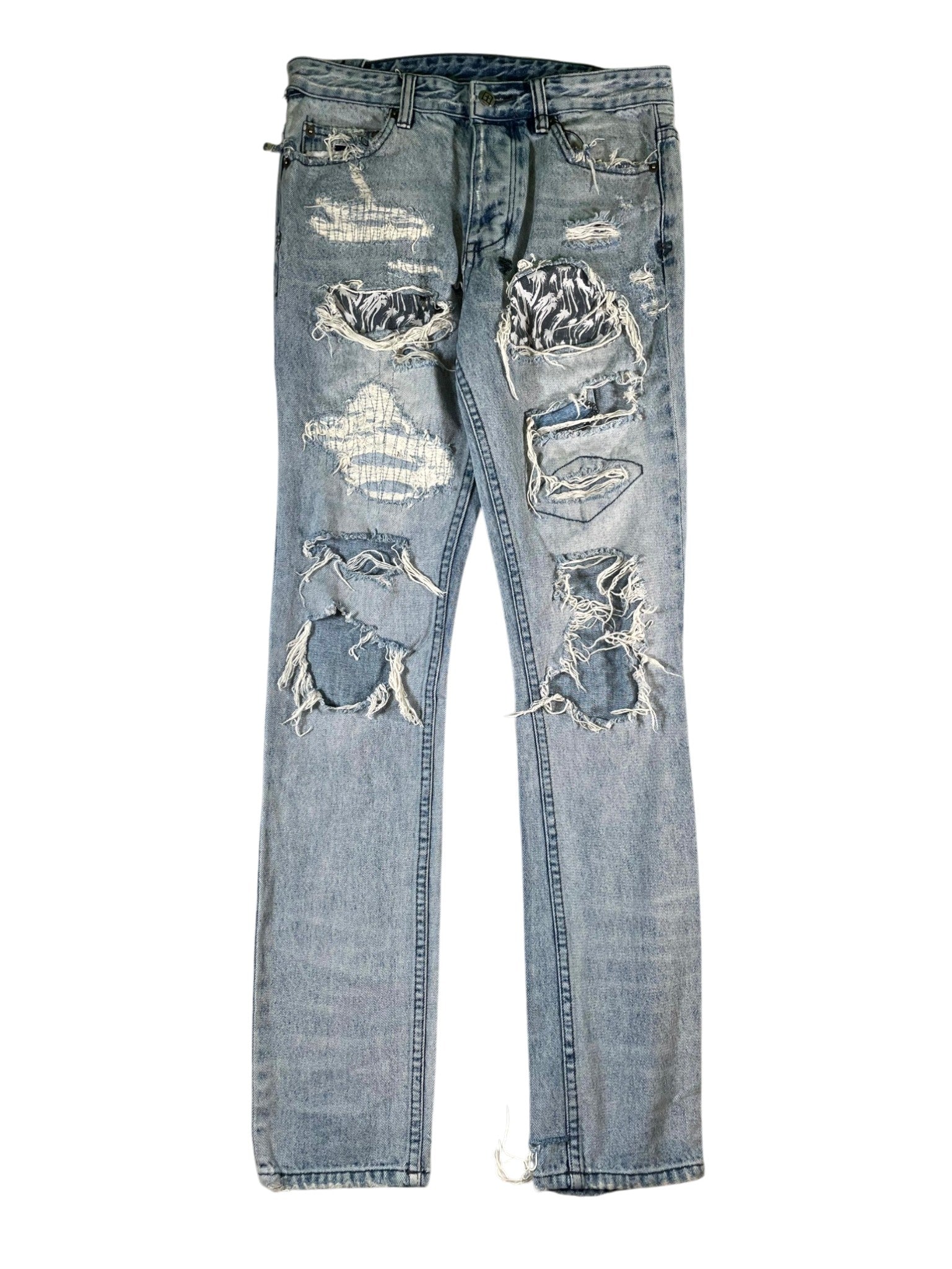 Ksubi Distressed Patchwork Light Wash Jeans