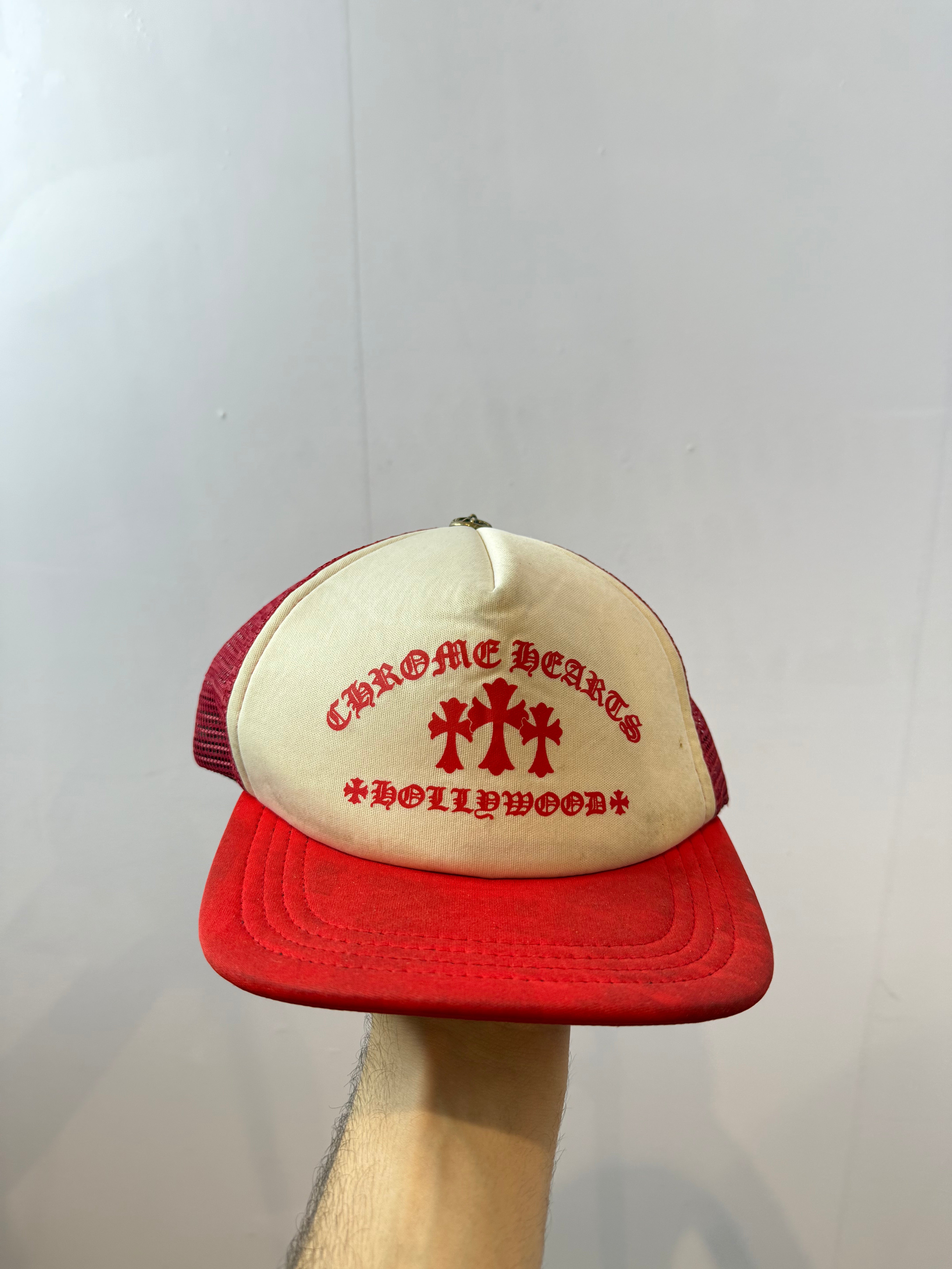 Chrome Hearts Triple Cross White & Red Trucker Hat